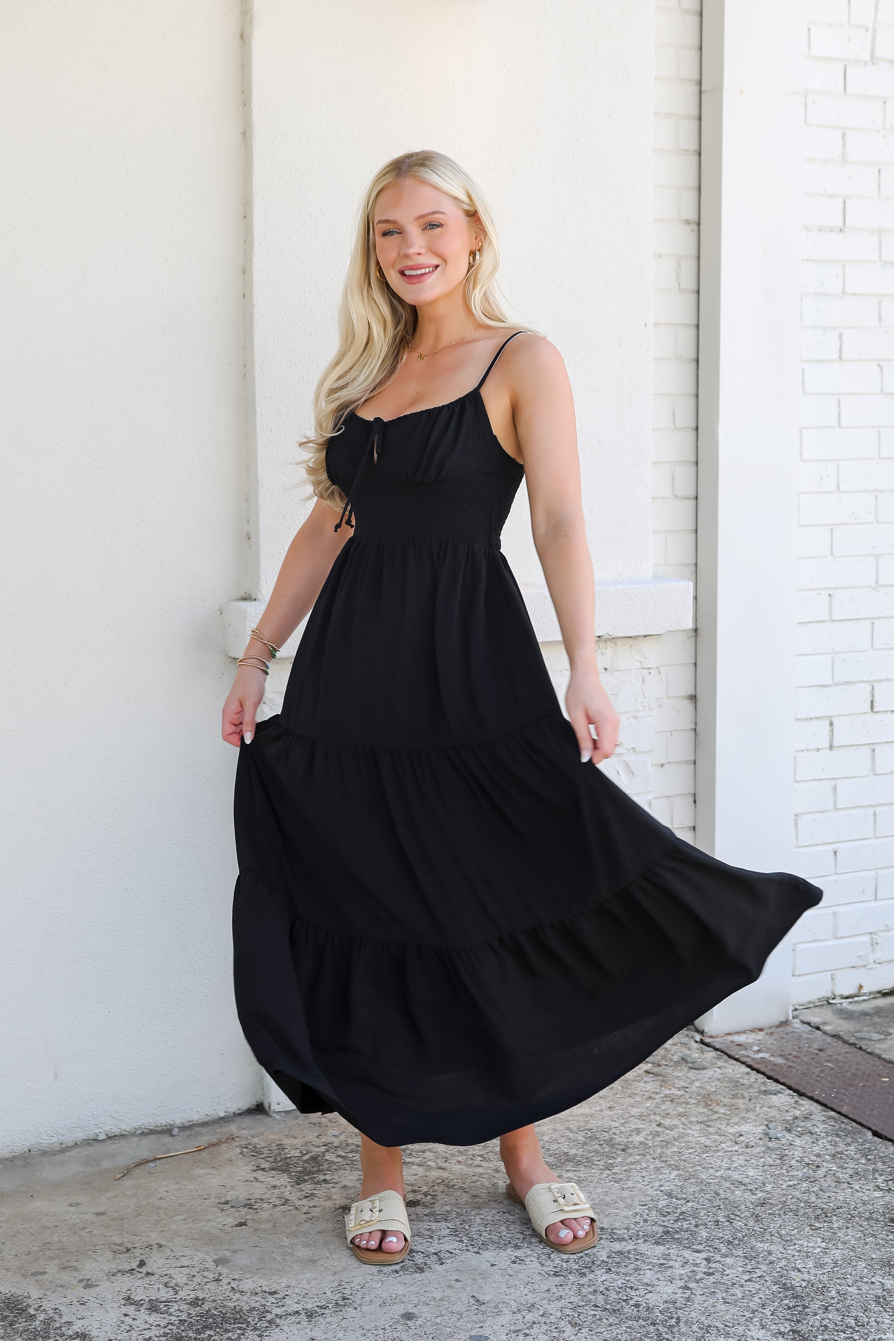 Never Coming Back Black Tiered Maxi Dress