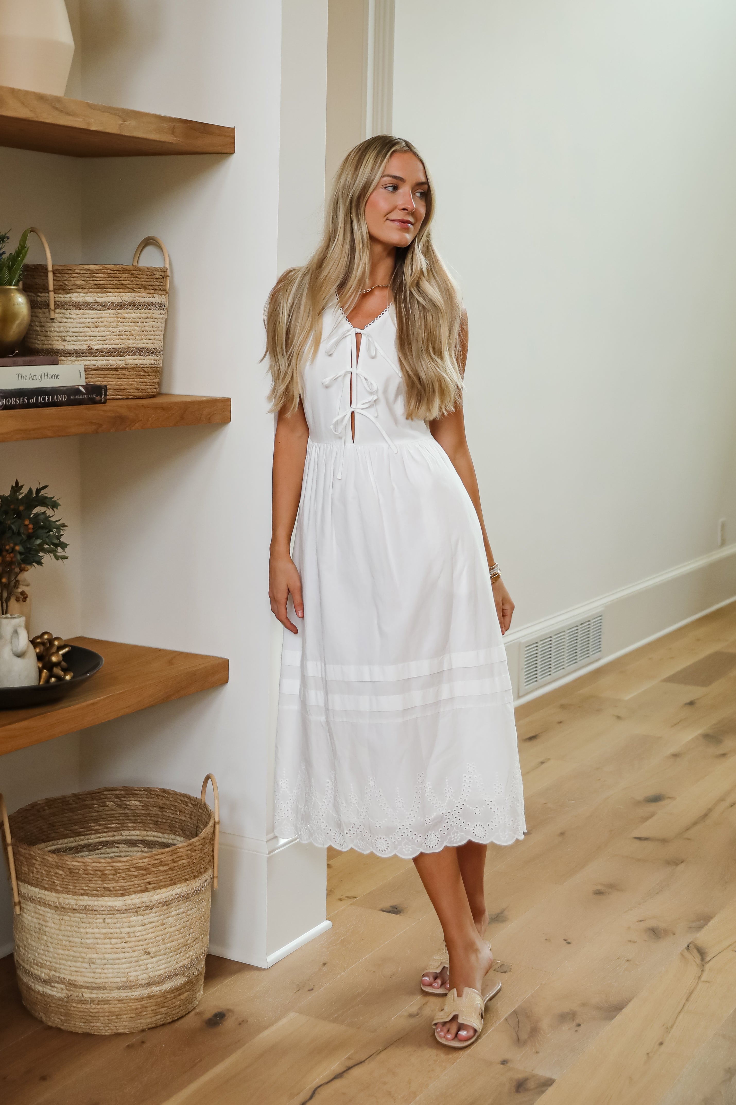 All I Could Want White Eyelet Bow Midi Dress