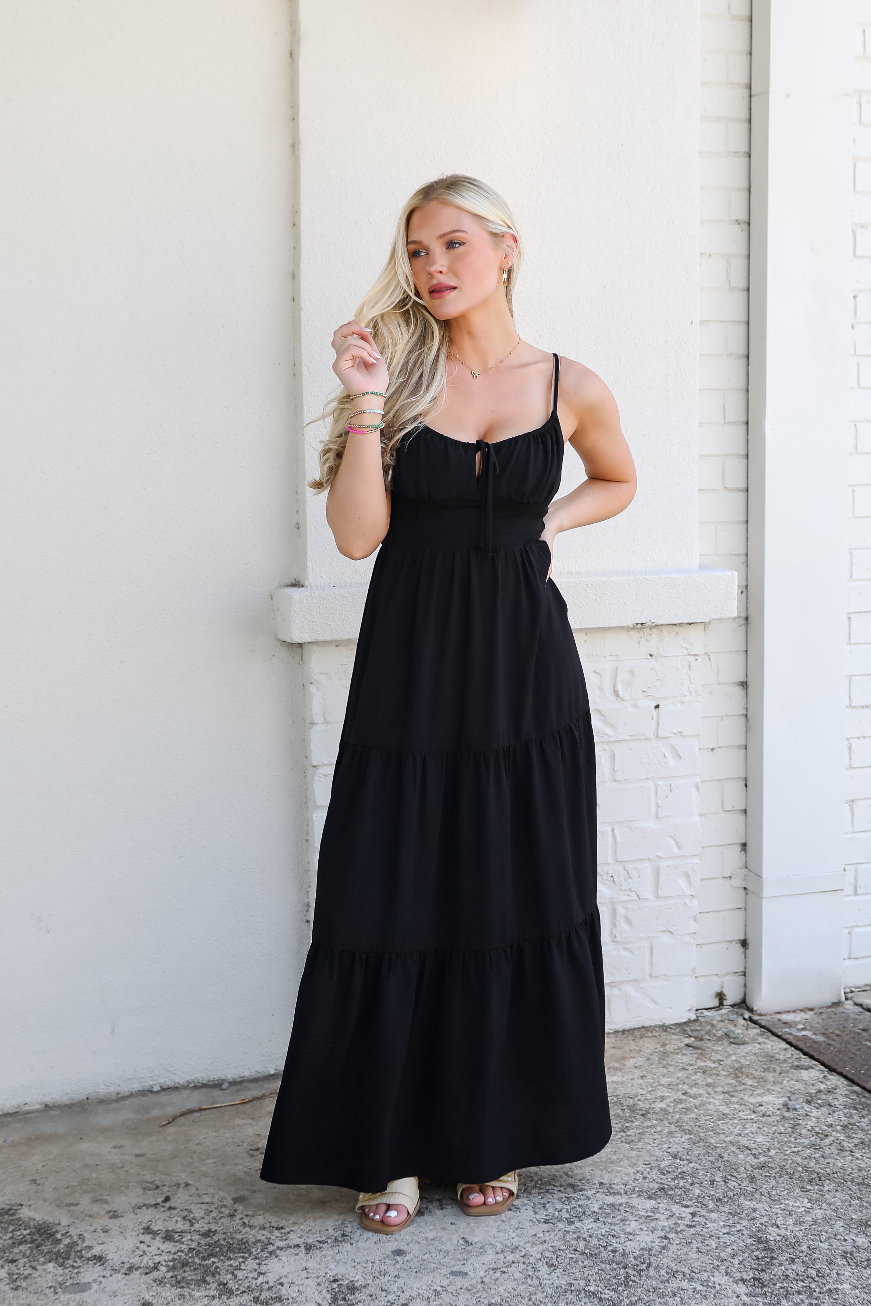 Never Coming Back Black Tiered Maxi Dress