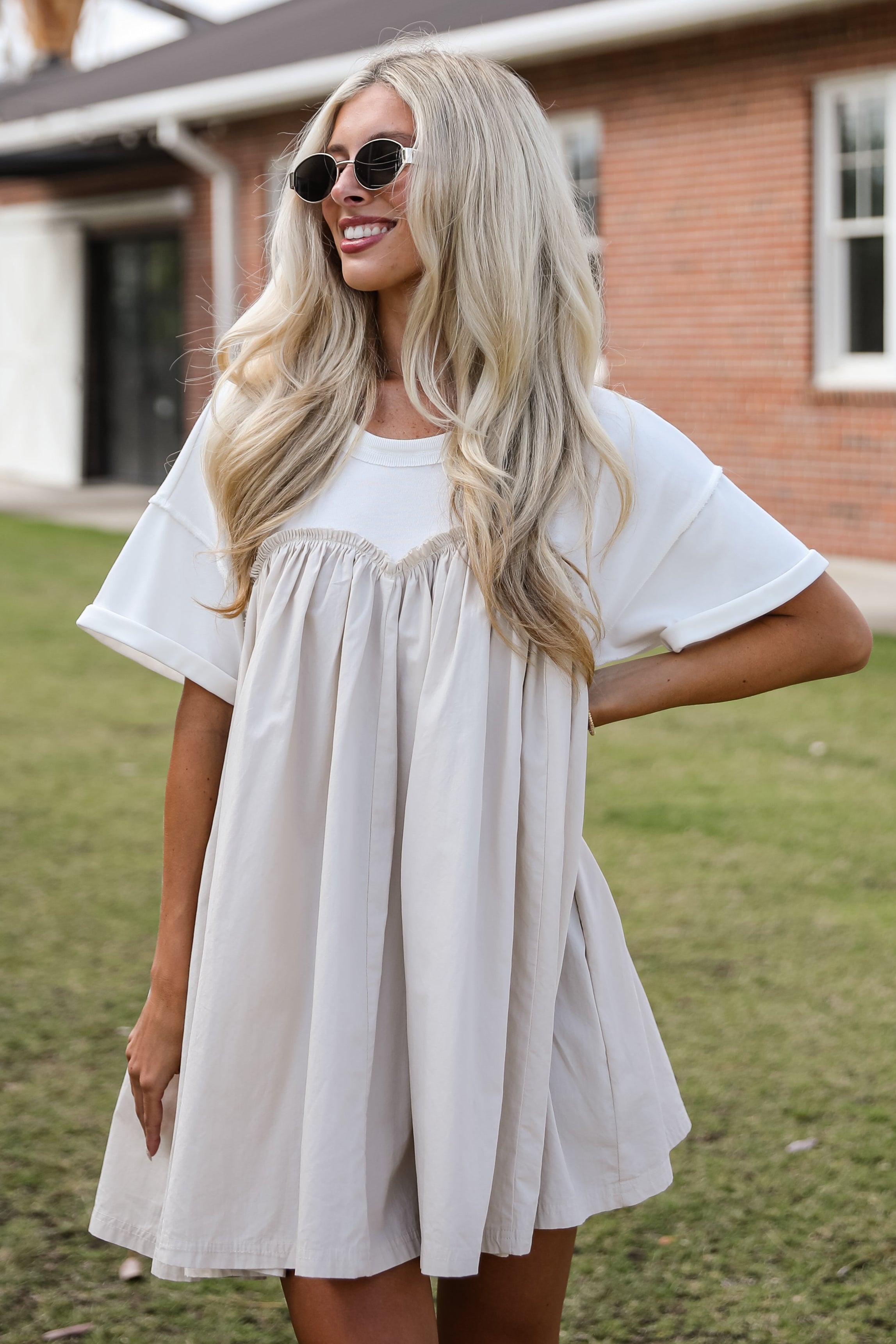 Sweeter Vibes White Contrast Babydoll Mini Dress