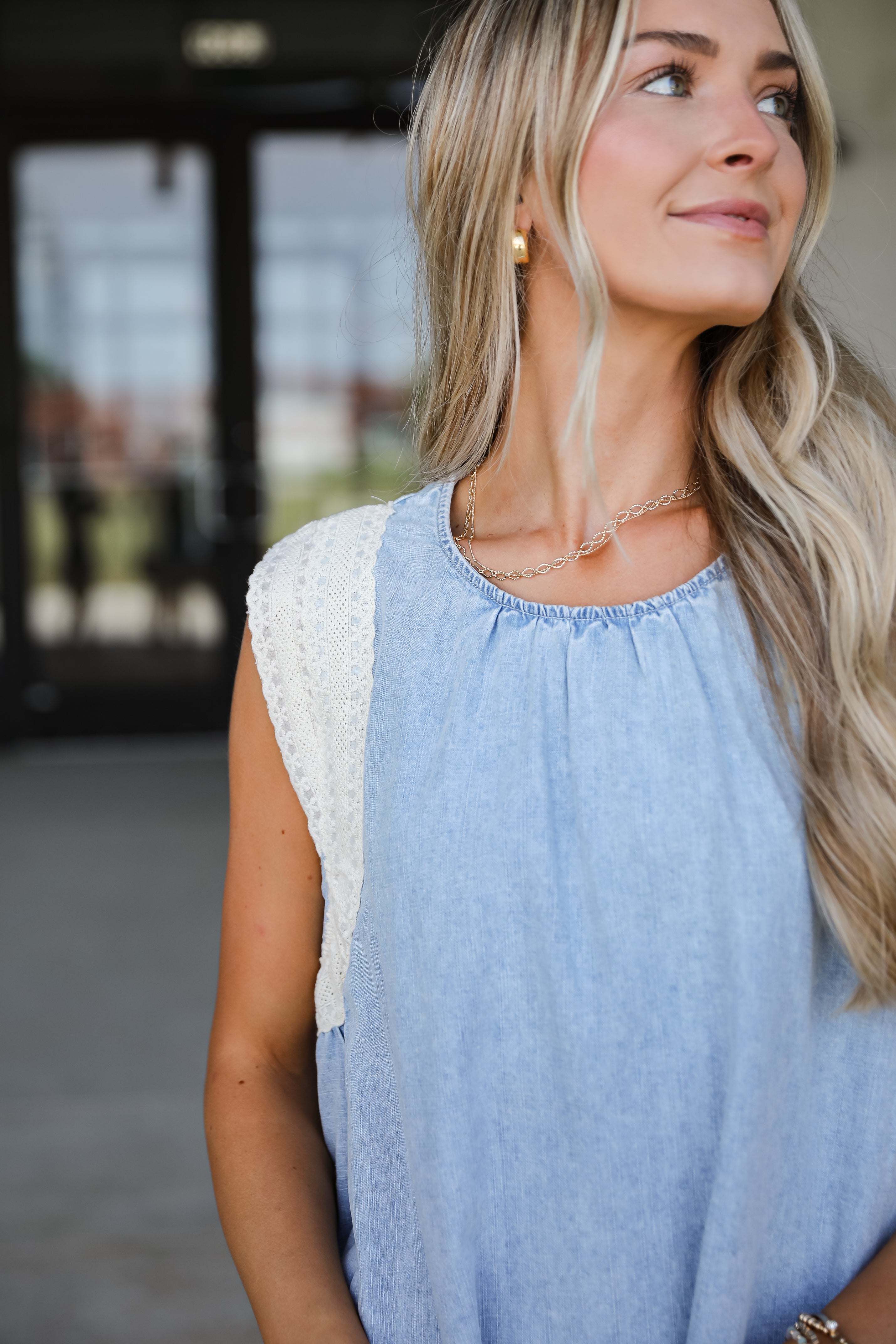 Nothing Compares Denim Lace Mini Dress