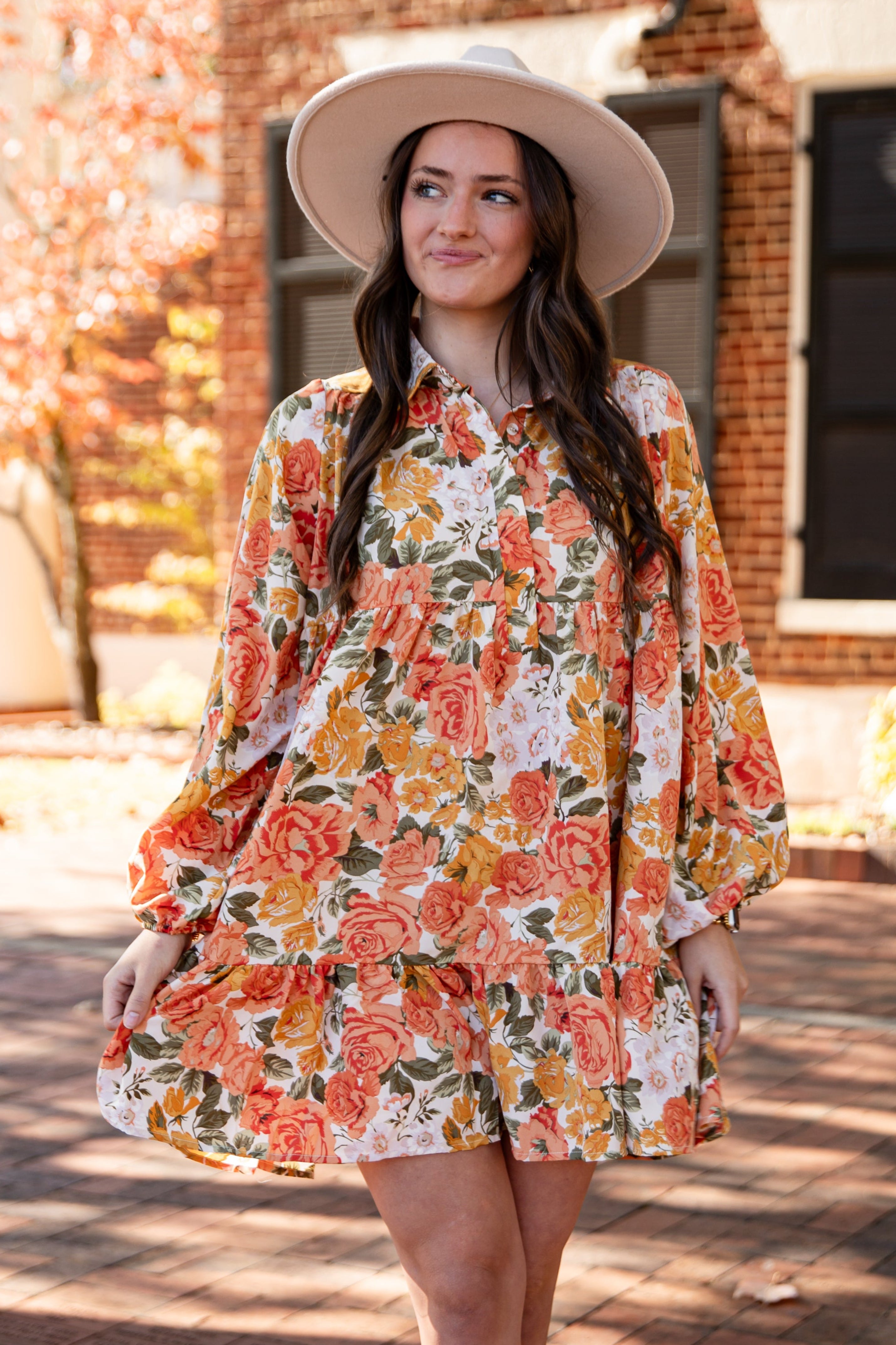 orange floral dress