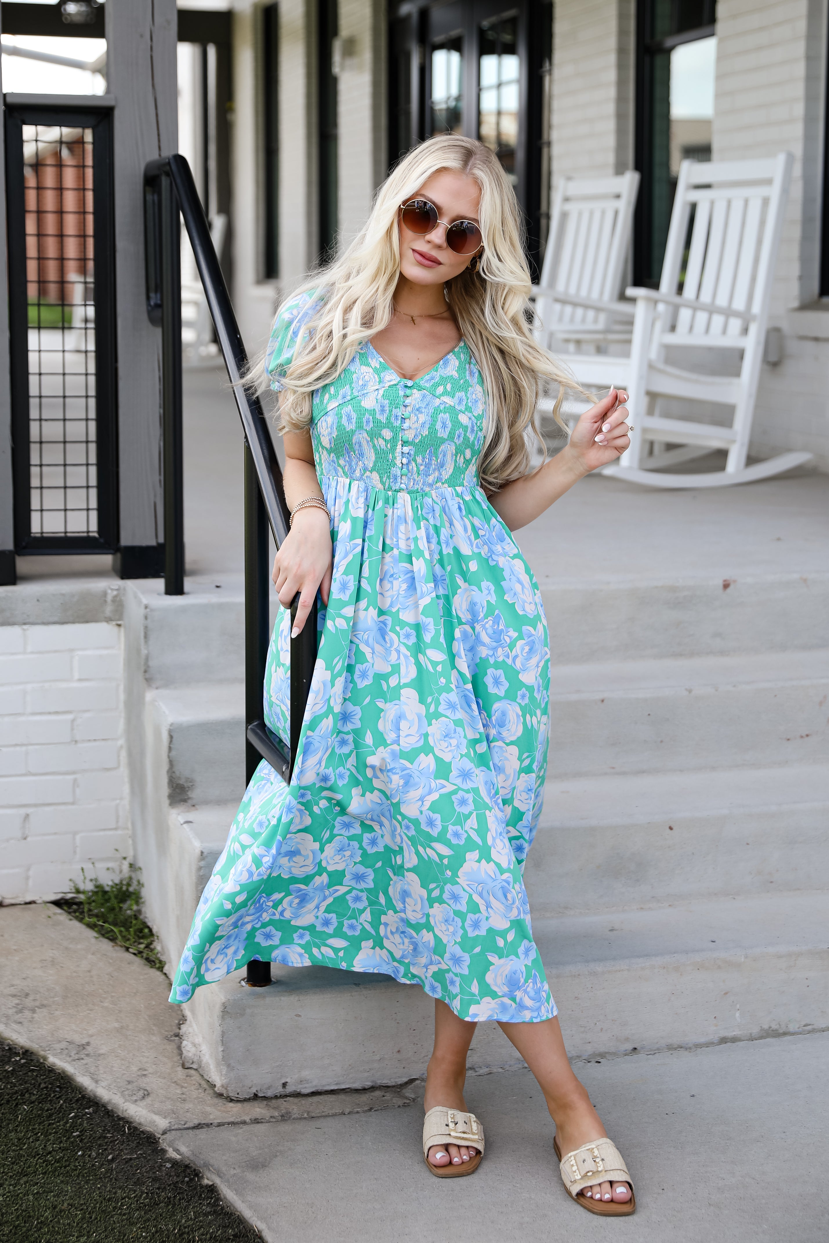 Romantic Celebration Green Floral Maxi Dress
