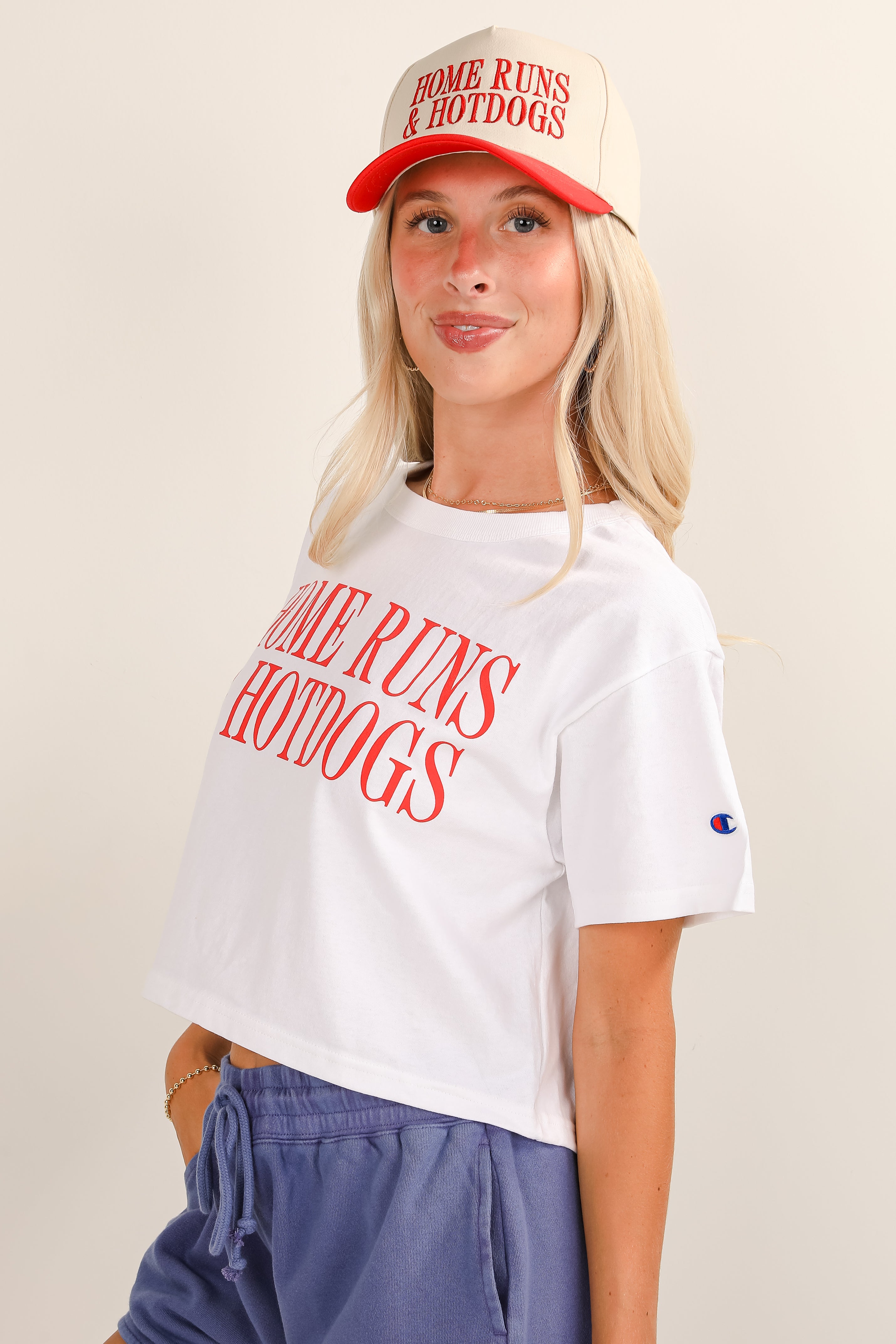 White Home Runs & Hot Dogs Cropped Tee
