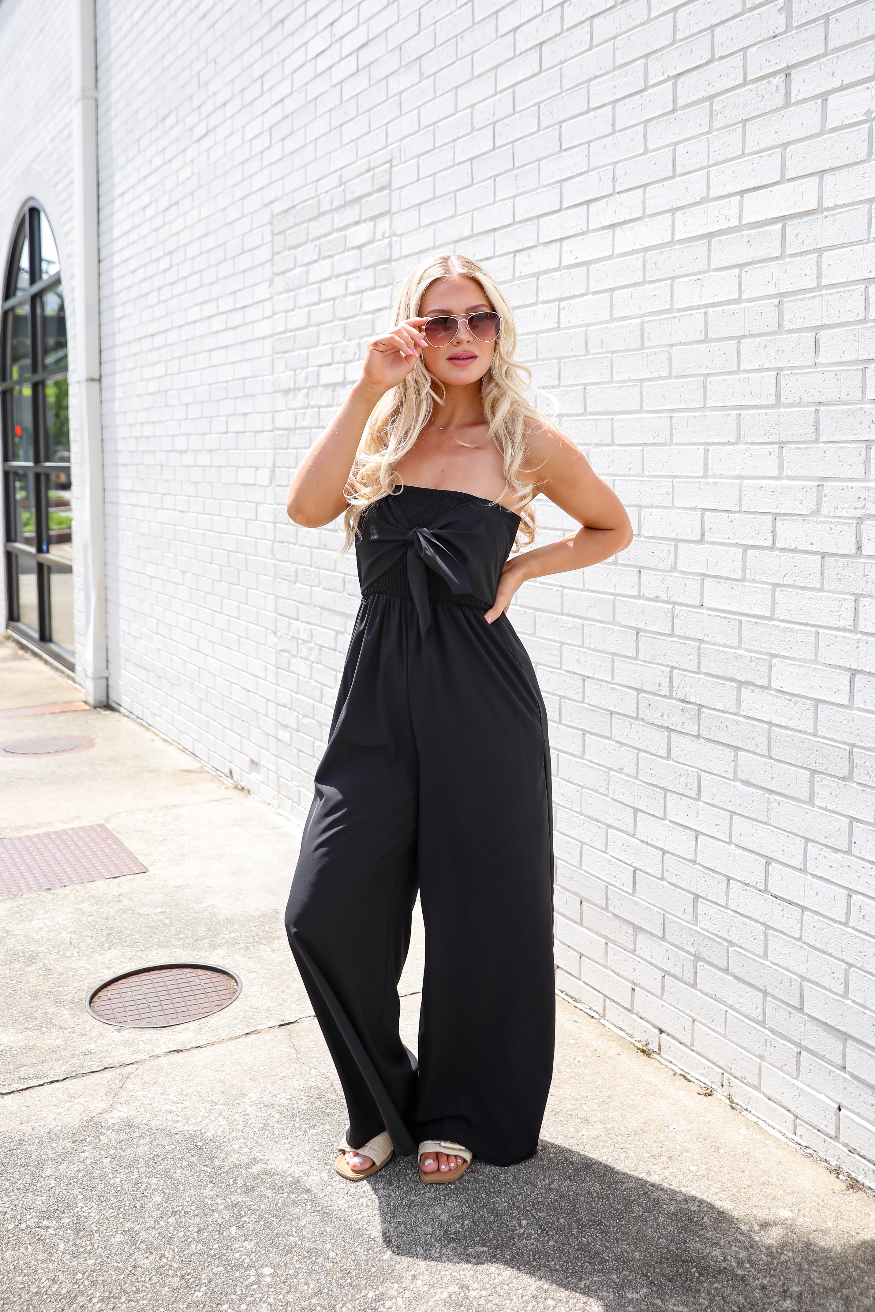 Back In Love Black Strapless Smocked Jumpsuit