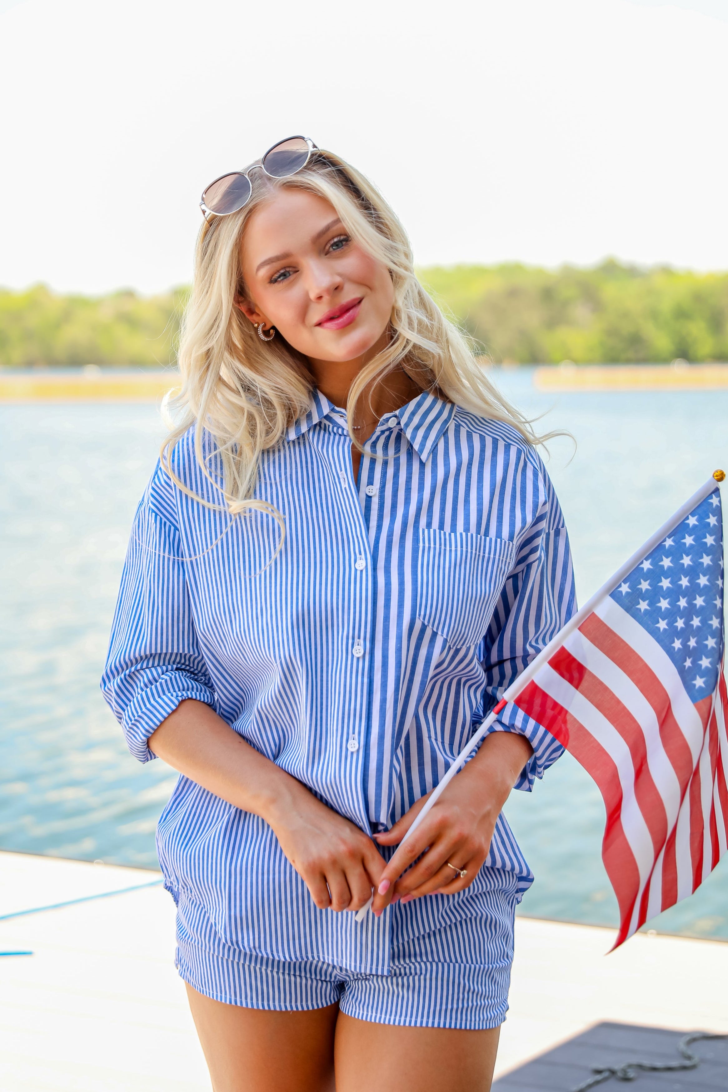Do Not Disturb Striped Button-Up Blouse