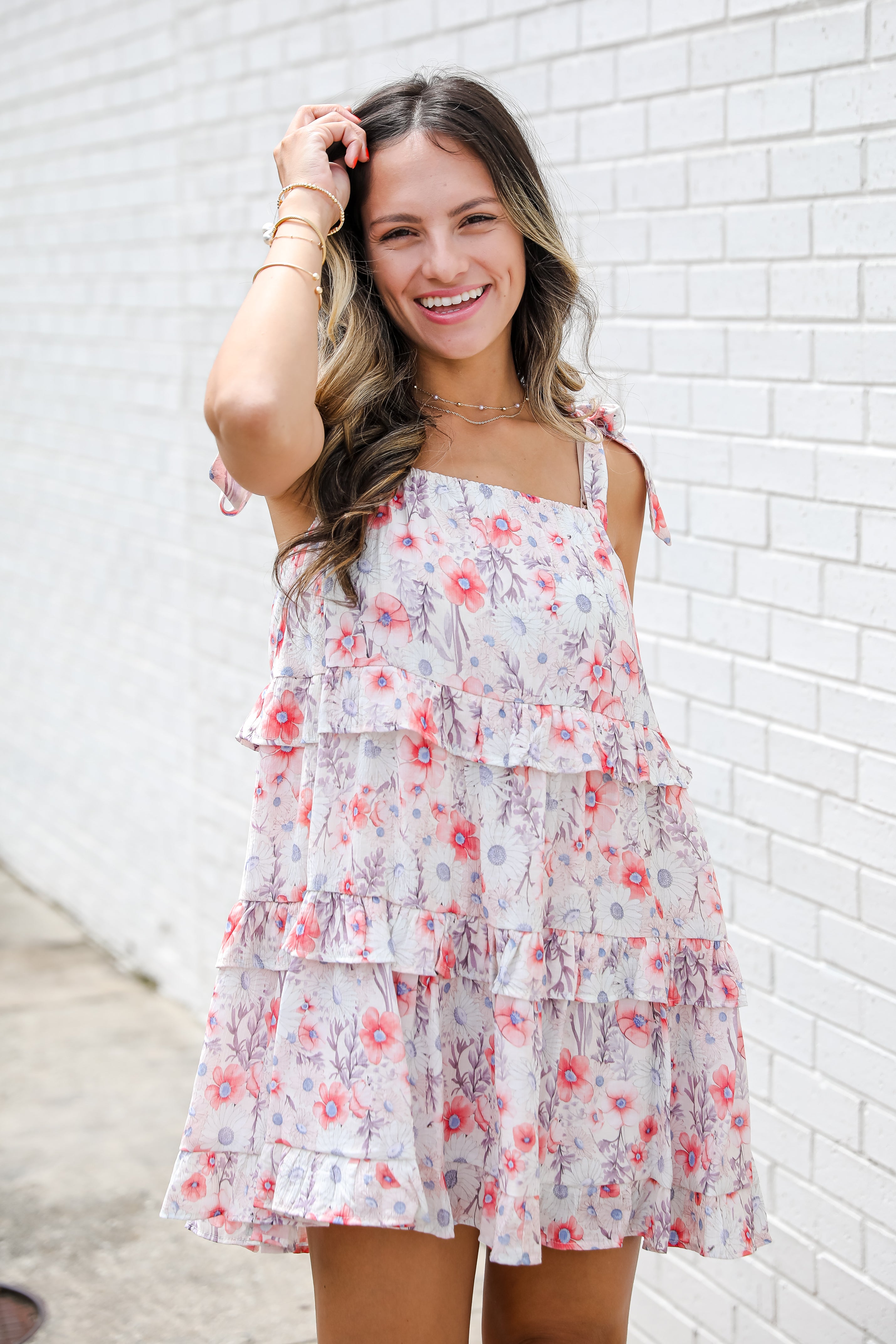 Completely Me Coral Floral Tiered Mini Dress