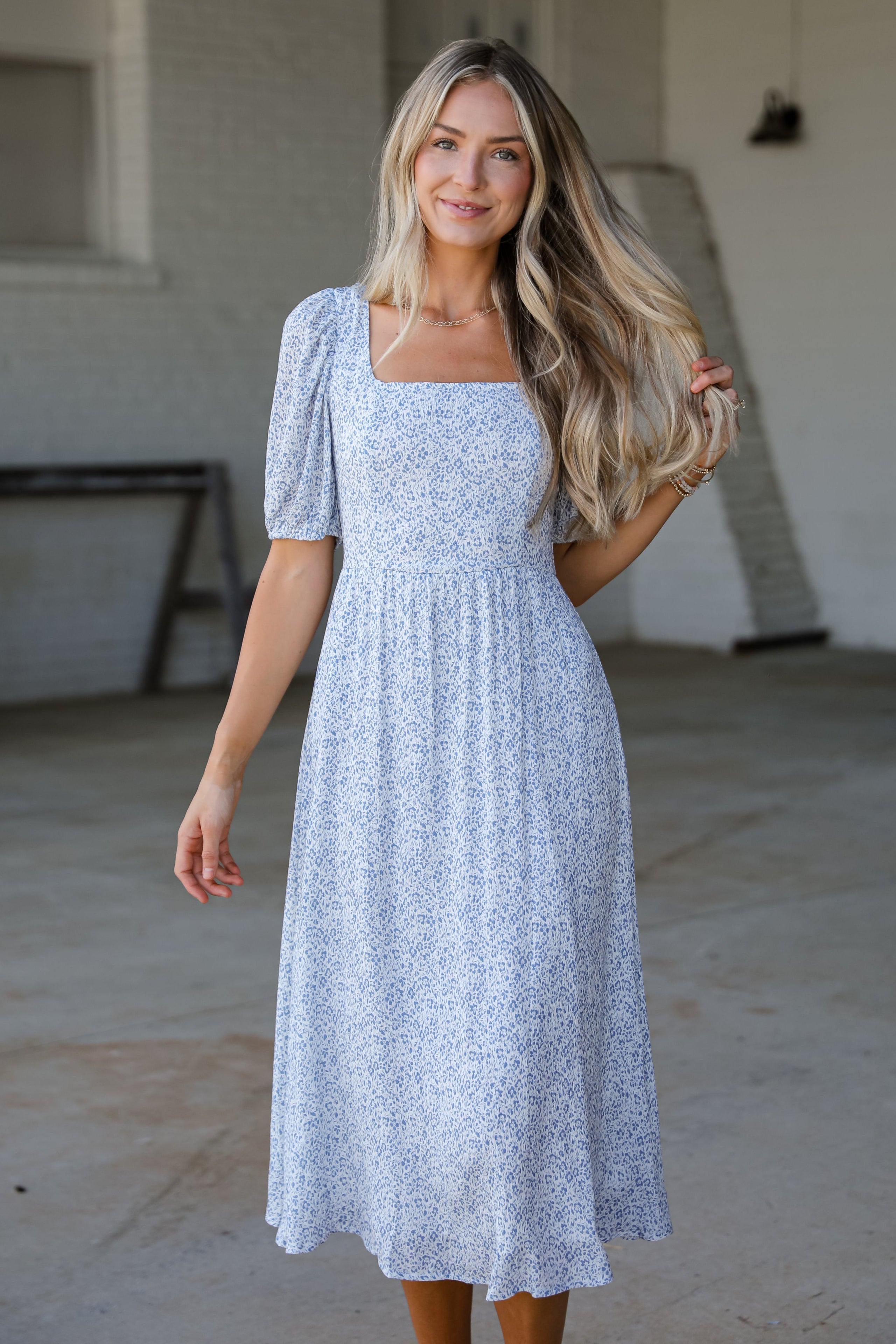 The Time Is Now Ivory Floral Midi Dress