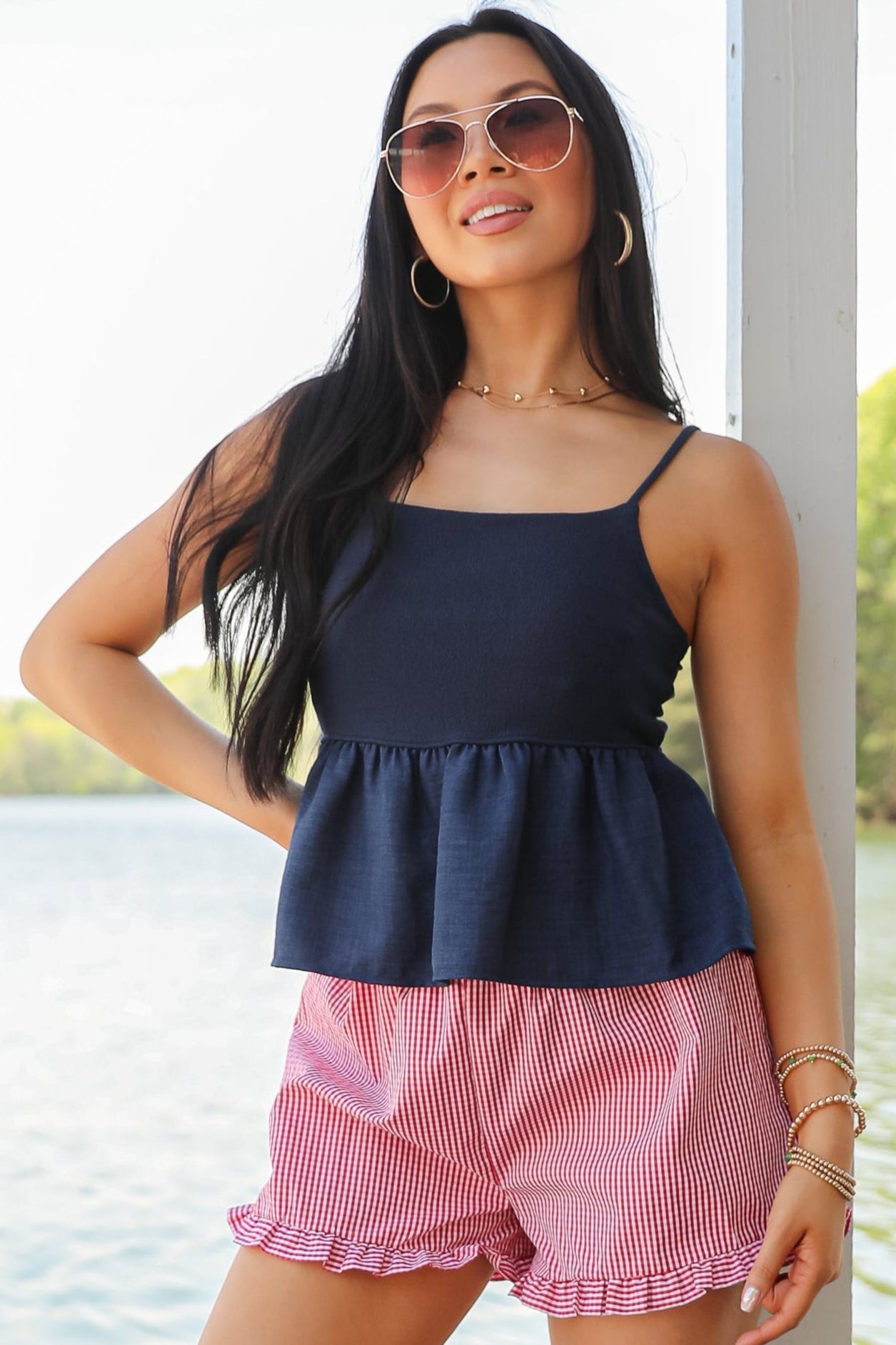 Red White And You Gingham Ruffle Shorts