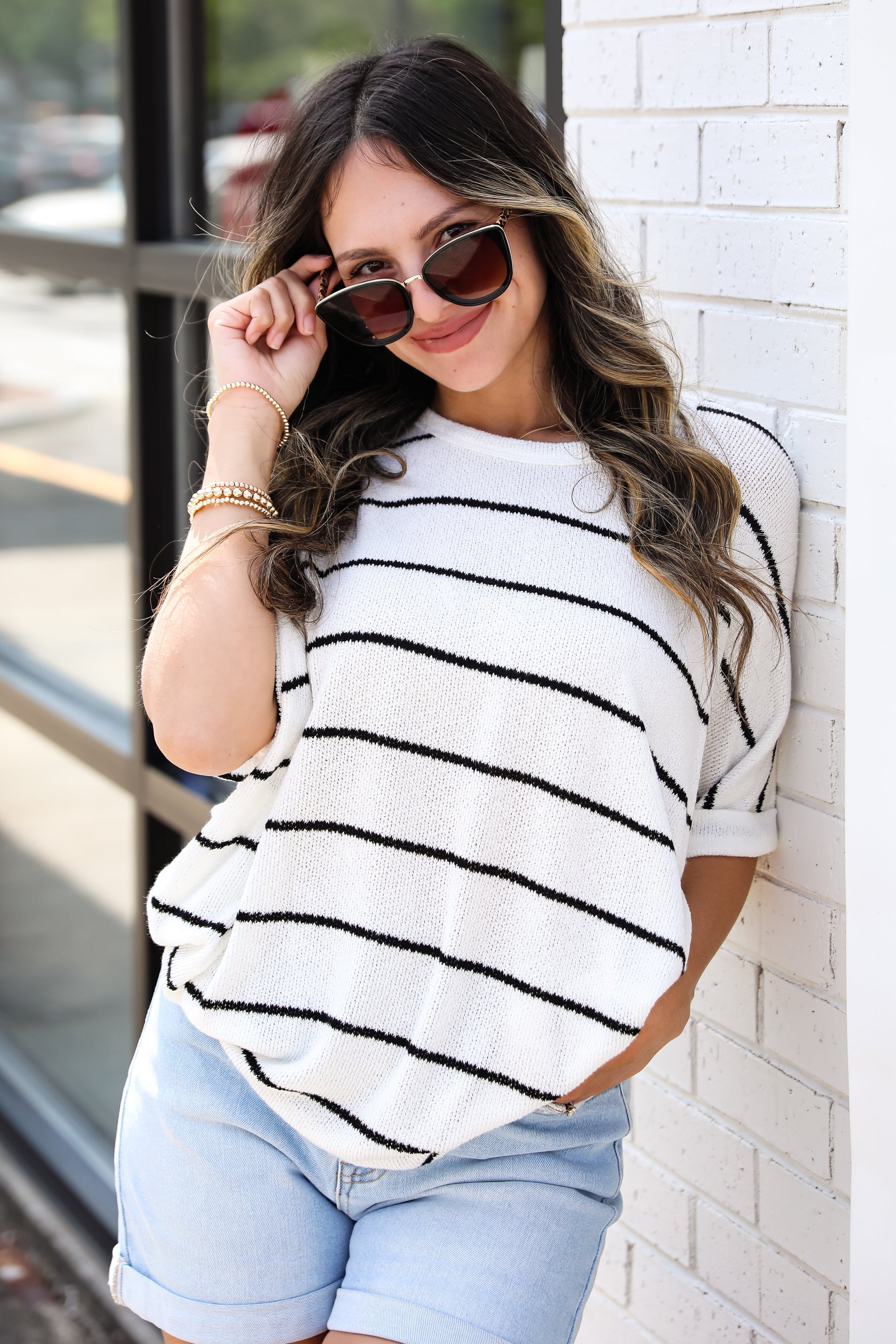 Plain And Simple White Striped Lightweight Knit Top