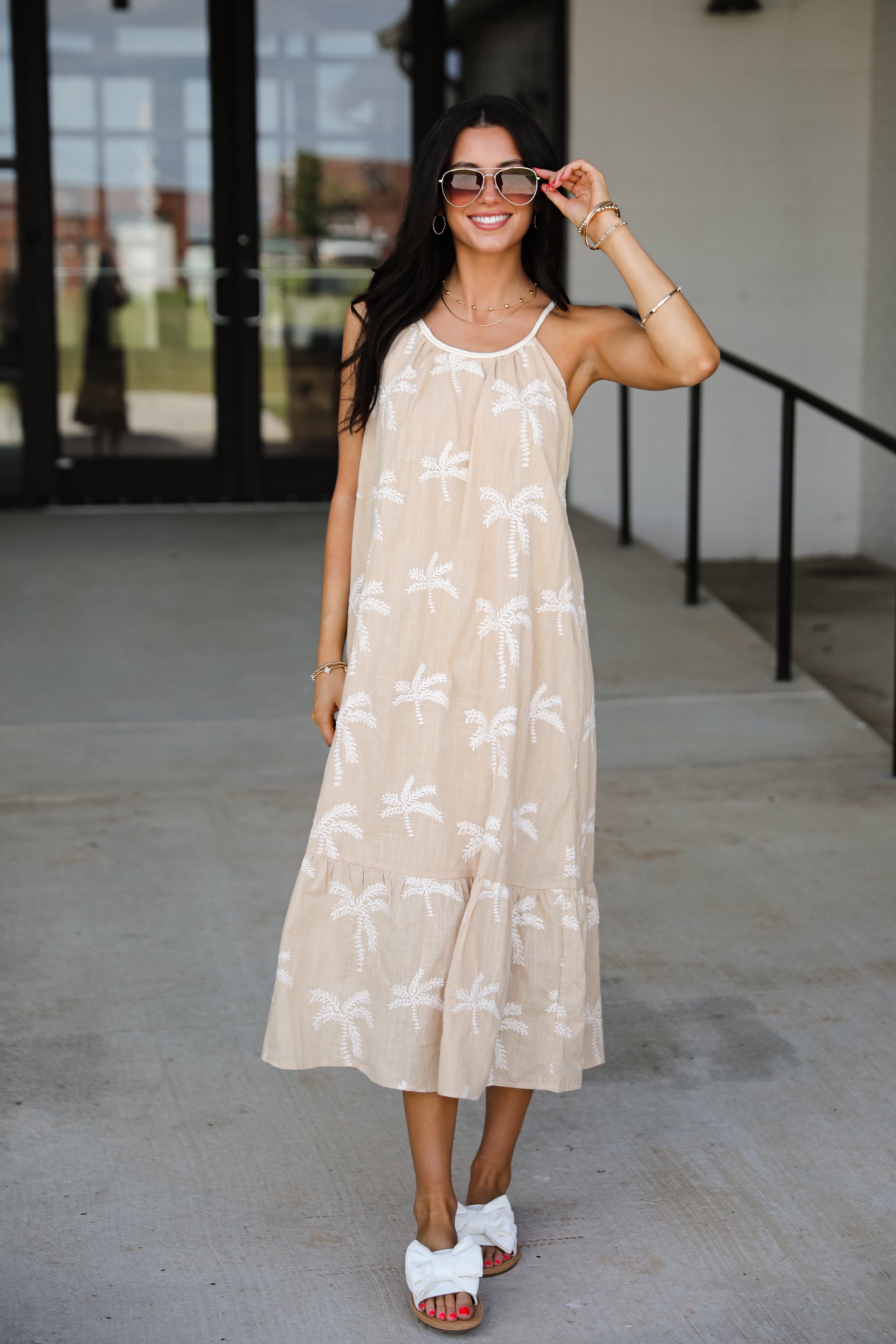 Take Me To The Tropics Taupe Palm Tree Maxi Dress