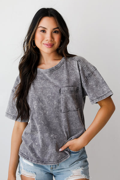 black Acid Washed Tee for women