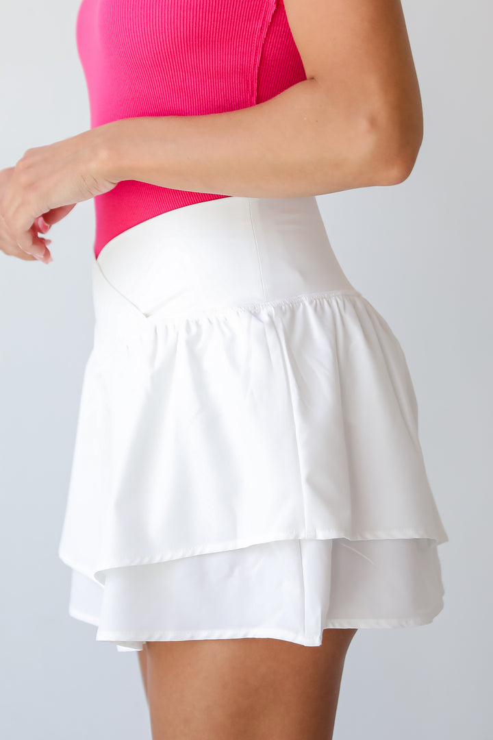 white Crossover Athletic Shorts for women
