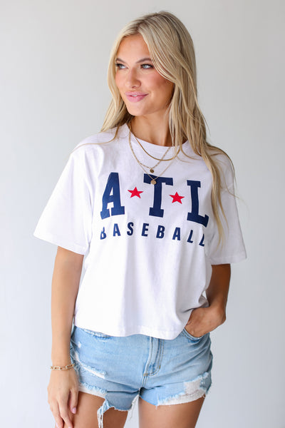 White ATL Star Baseball Cropped Tee
