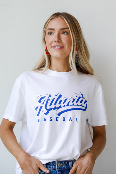 oversized White Atlanta Baseball Graphic Tee