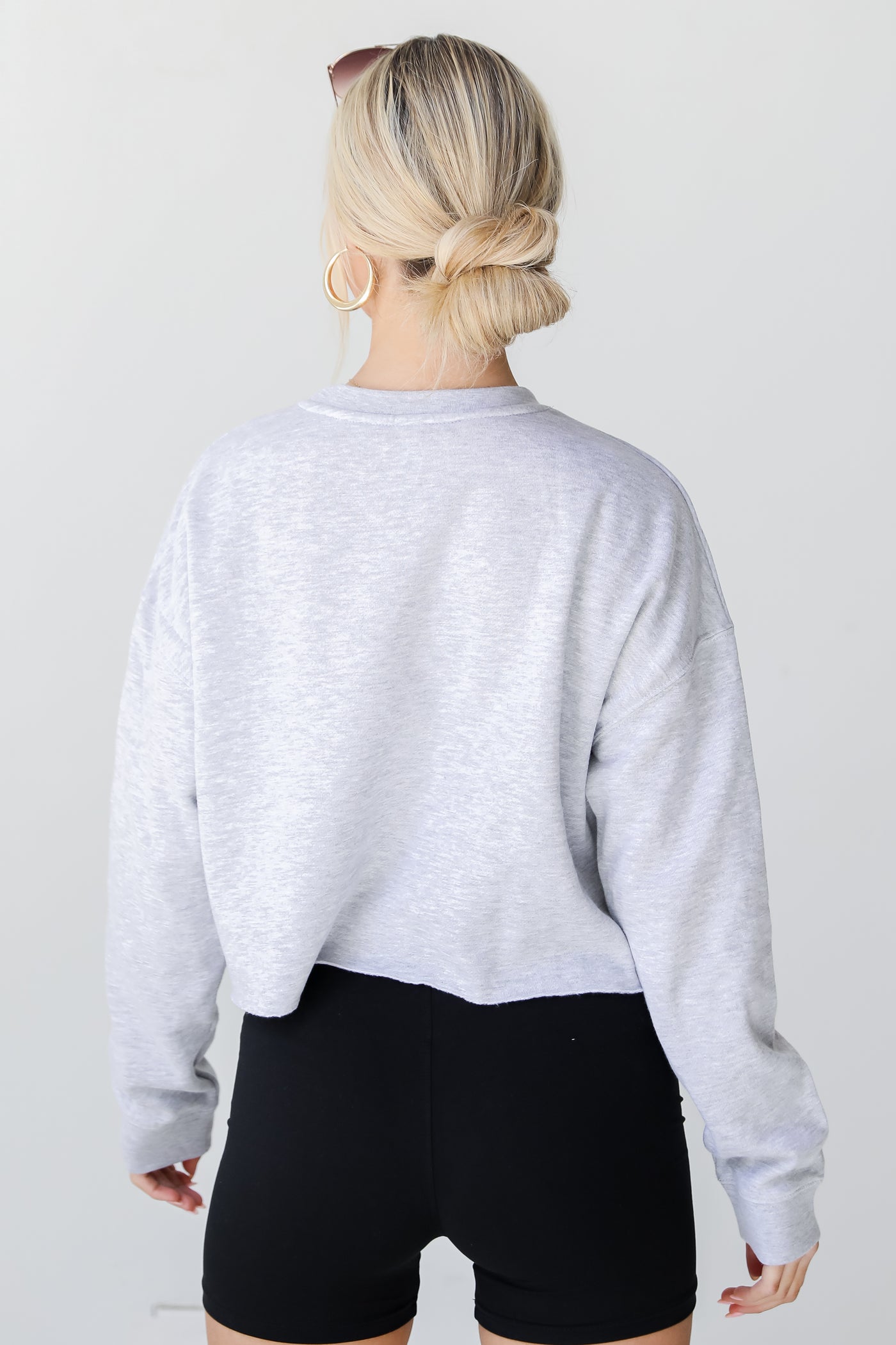 Products Heather Grey Atlanta Baseball Cropped Pullover back view