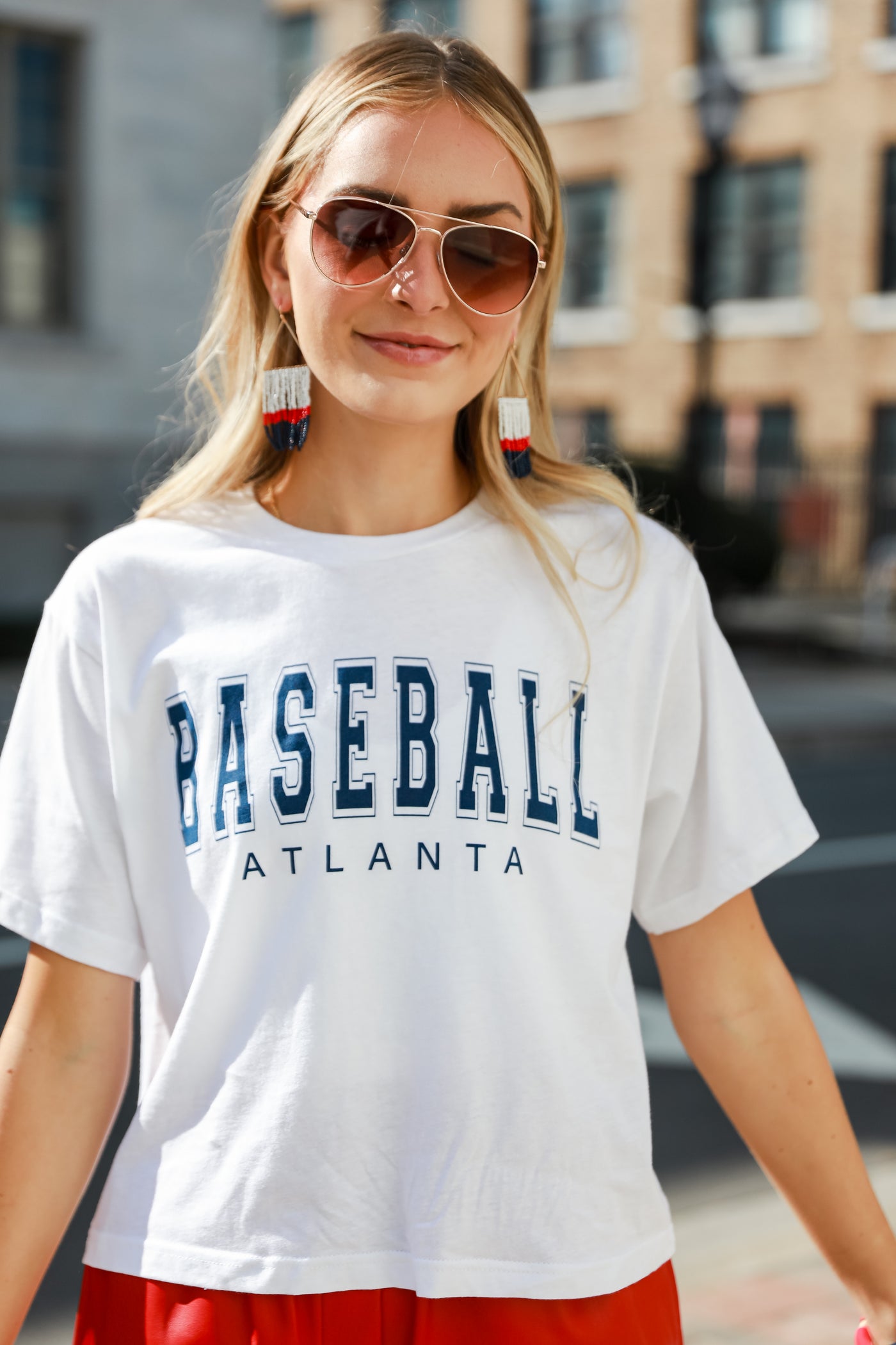 white Baseball Atlanta Cropped Tee
