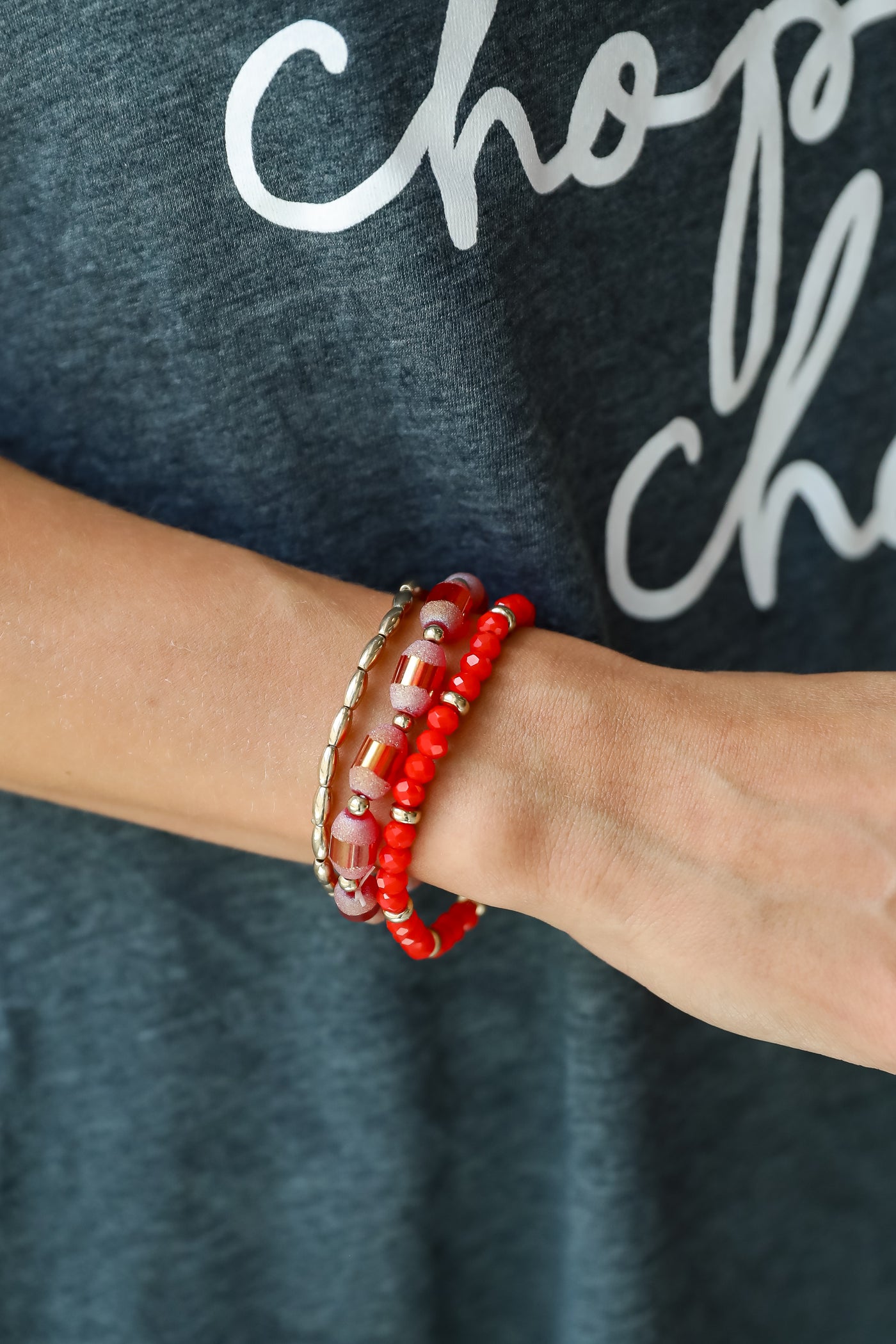 cute red Beaded Bracelet Set