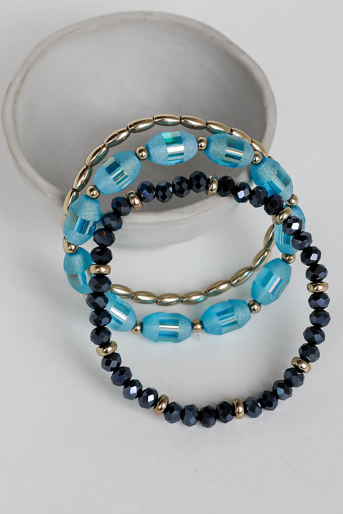 blue Beaded Bracelet Set