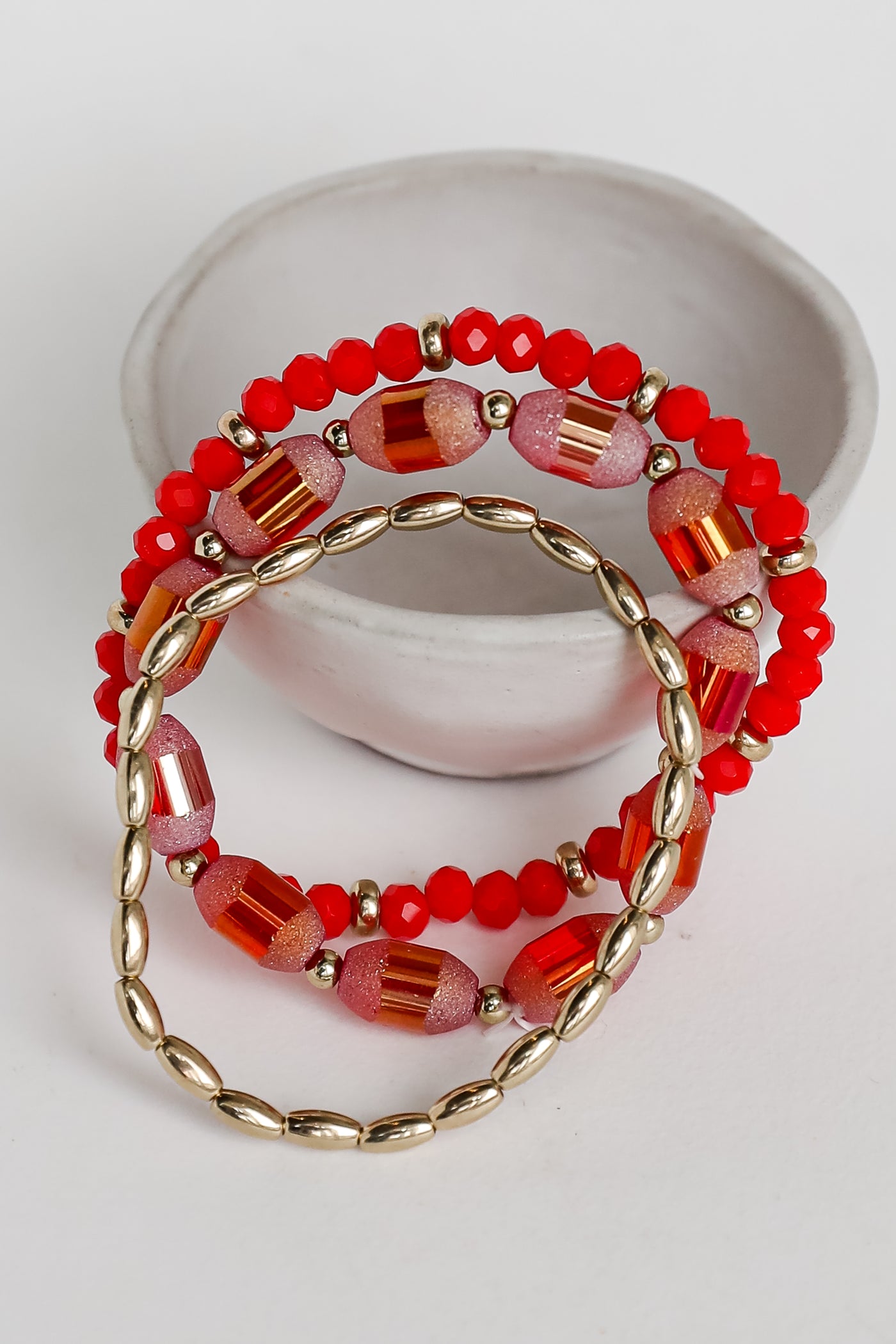 red Beaded Bracelet Set