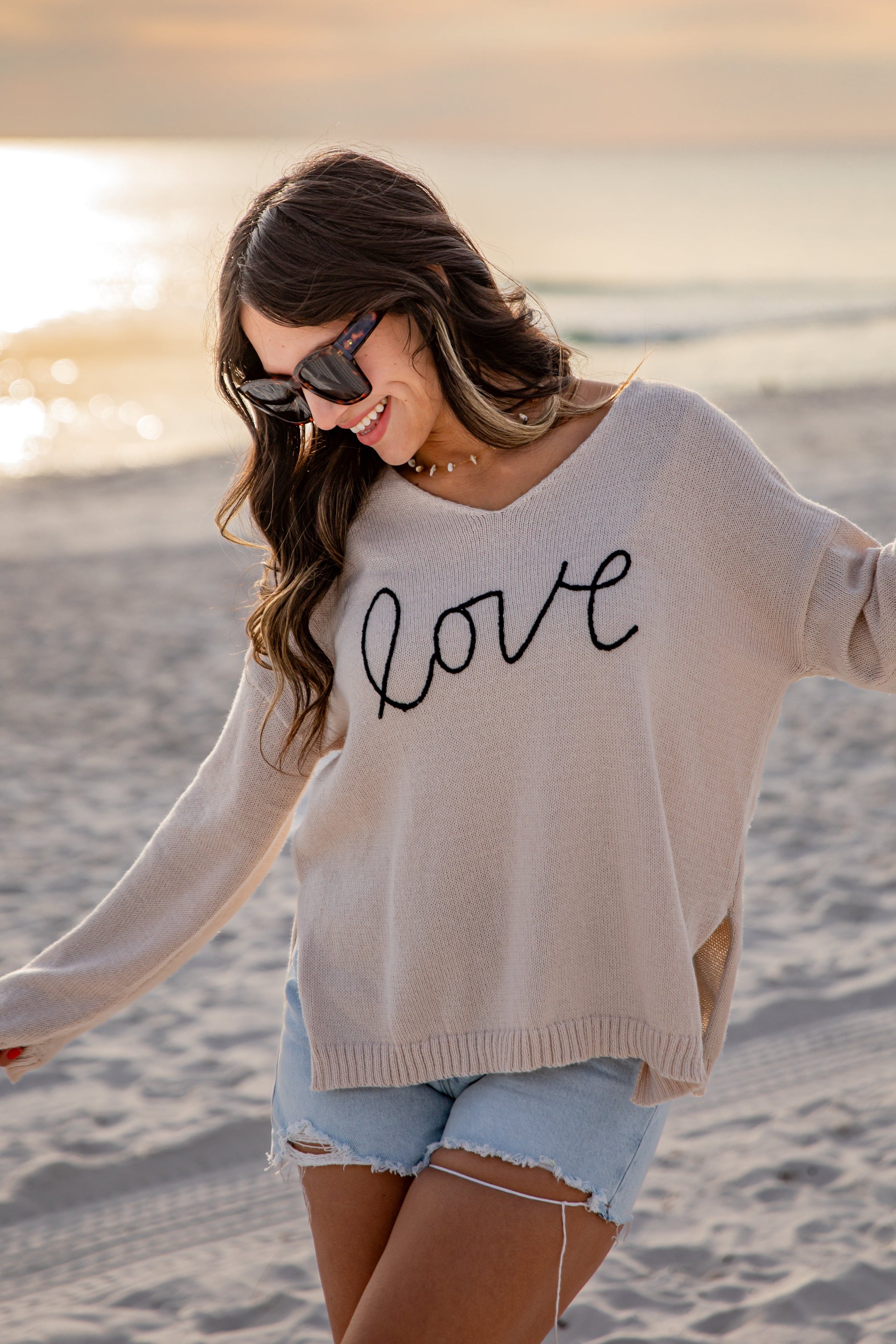All My Love Script Beige Knit Top | Trendy Women's Tops | DressUp