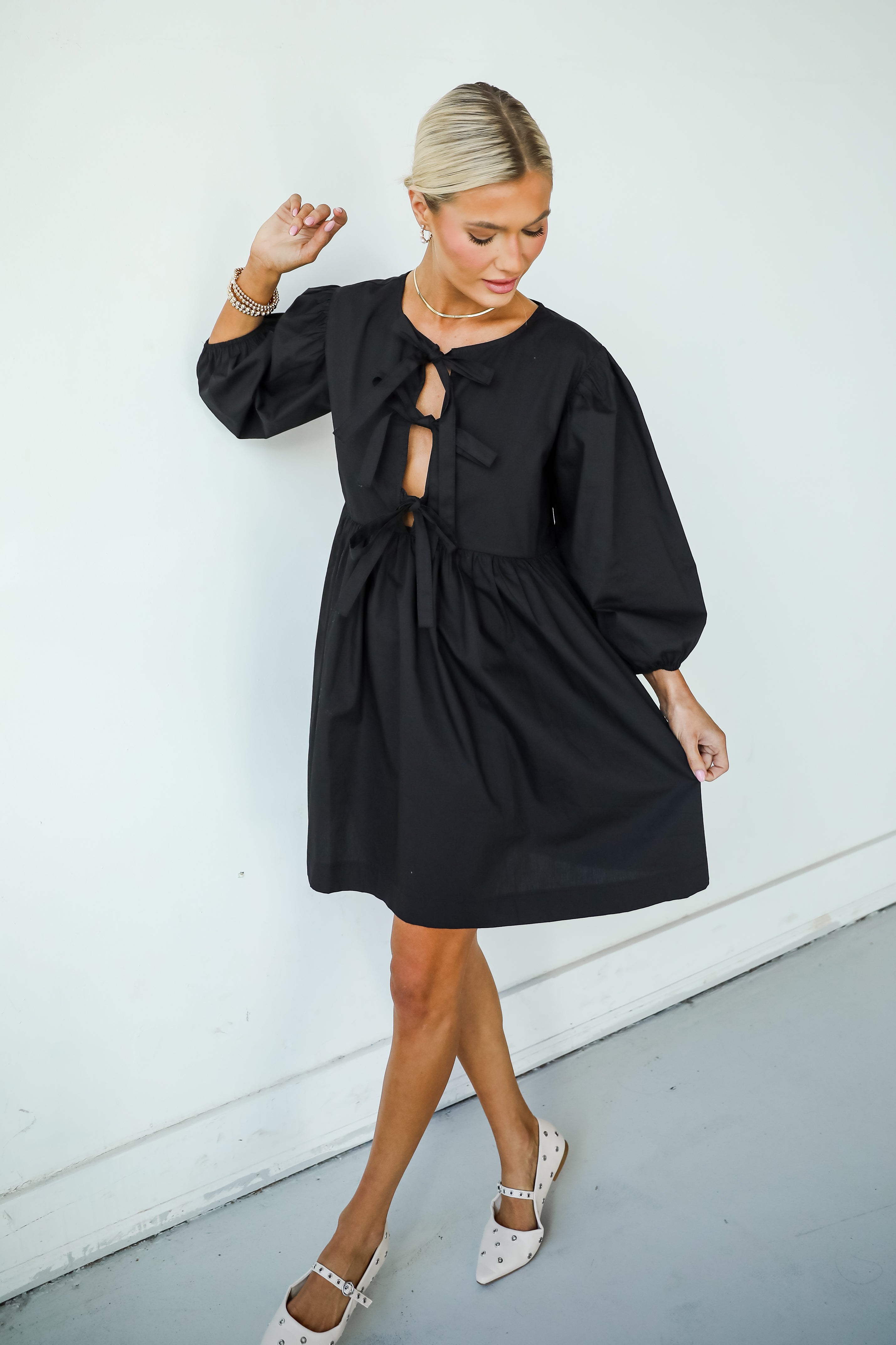 Cute Definition Black Bow Babydoll Mini Dress