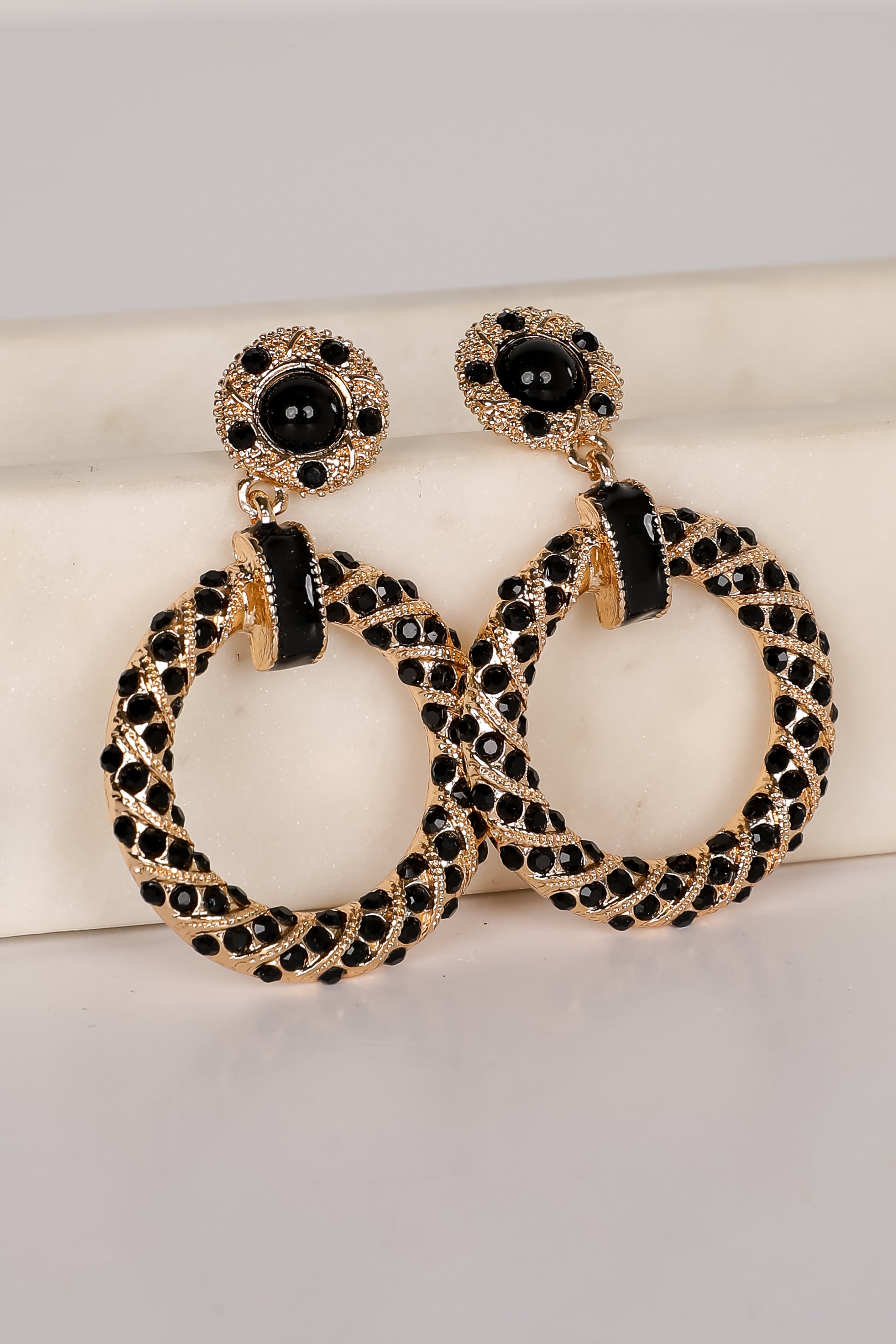Carmen Black Circle Drop Earrings