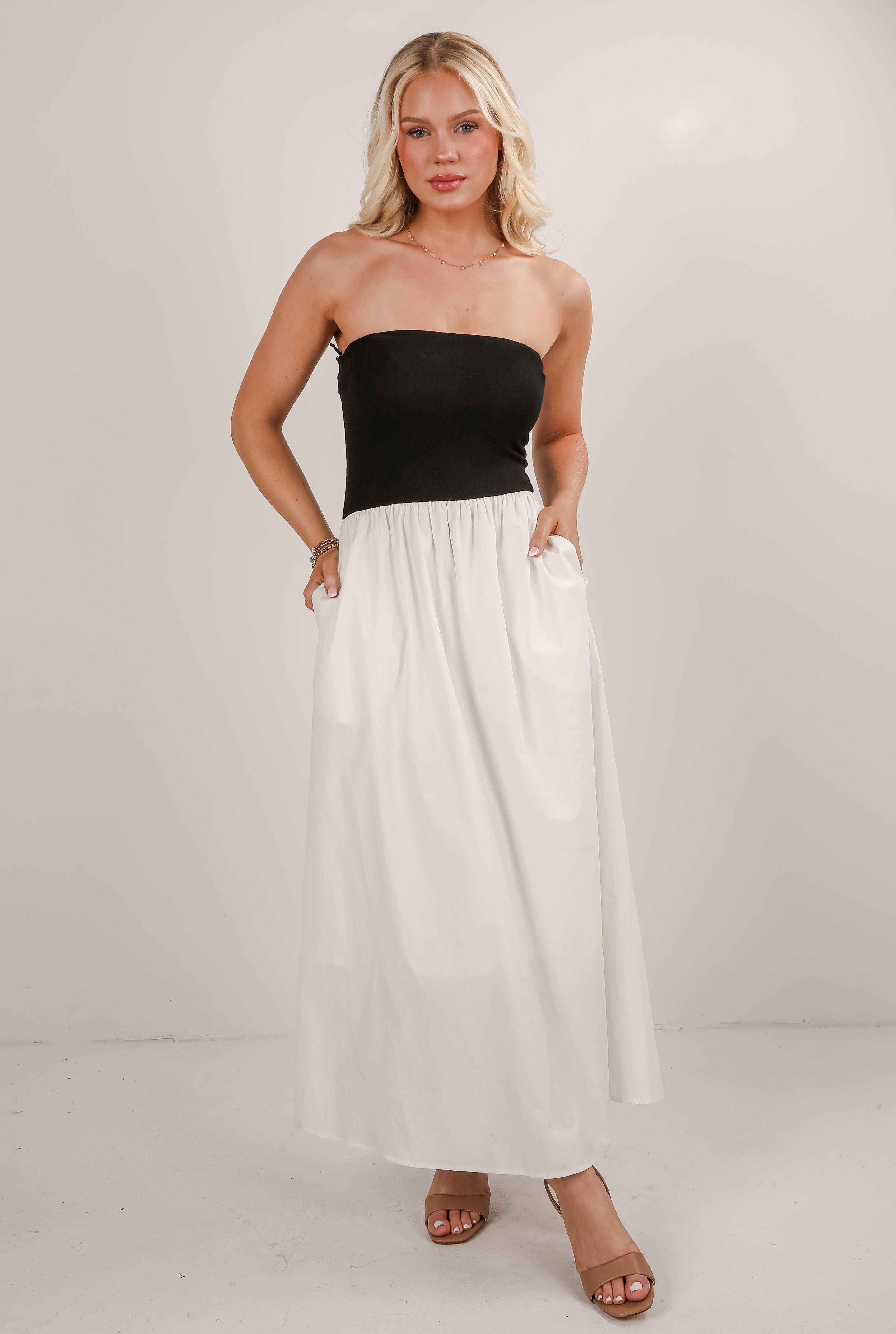 Always Been You Black Contrast Strapless Maxi Dress