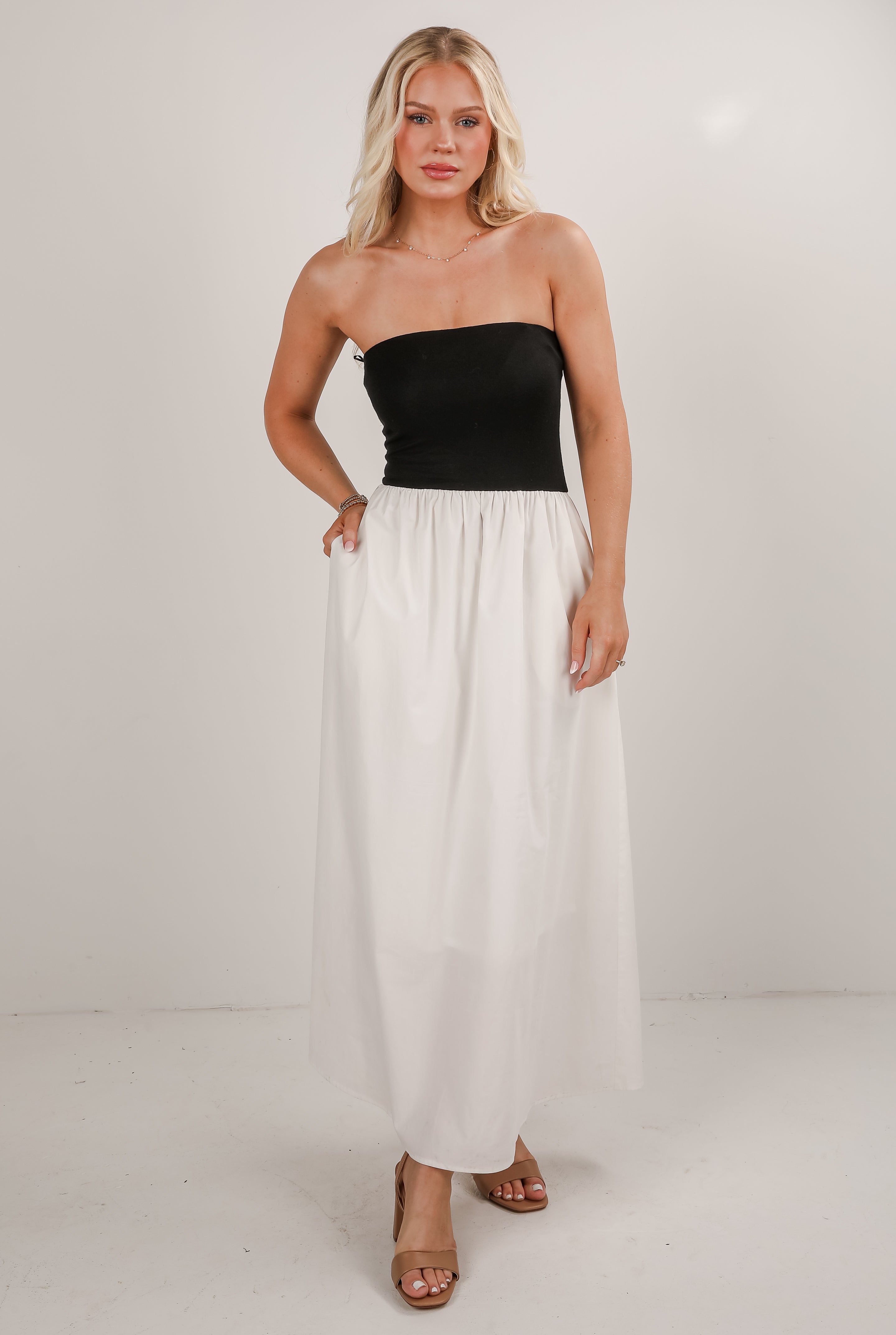 Always Been You Black Contrast Strapless Maxi Dress