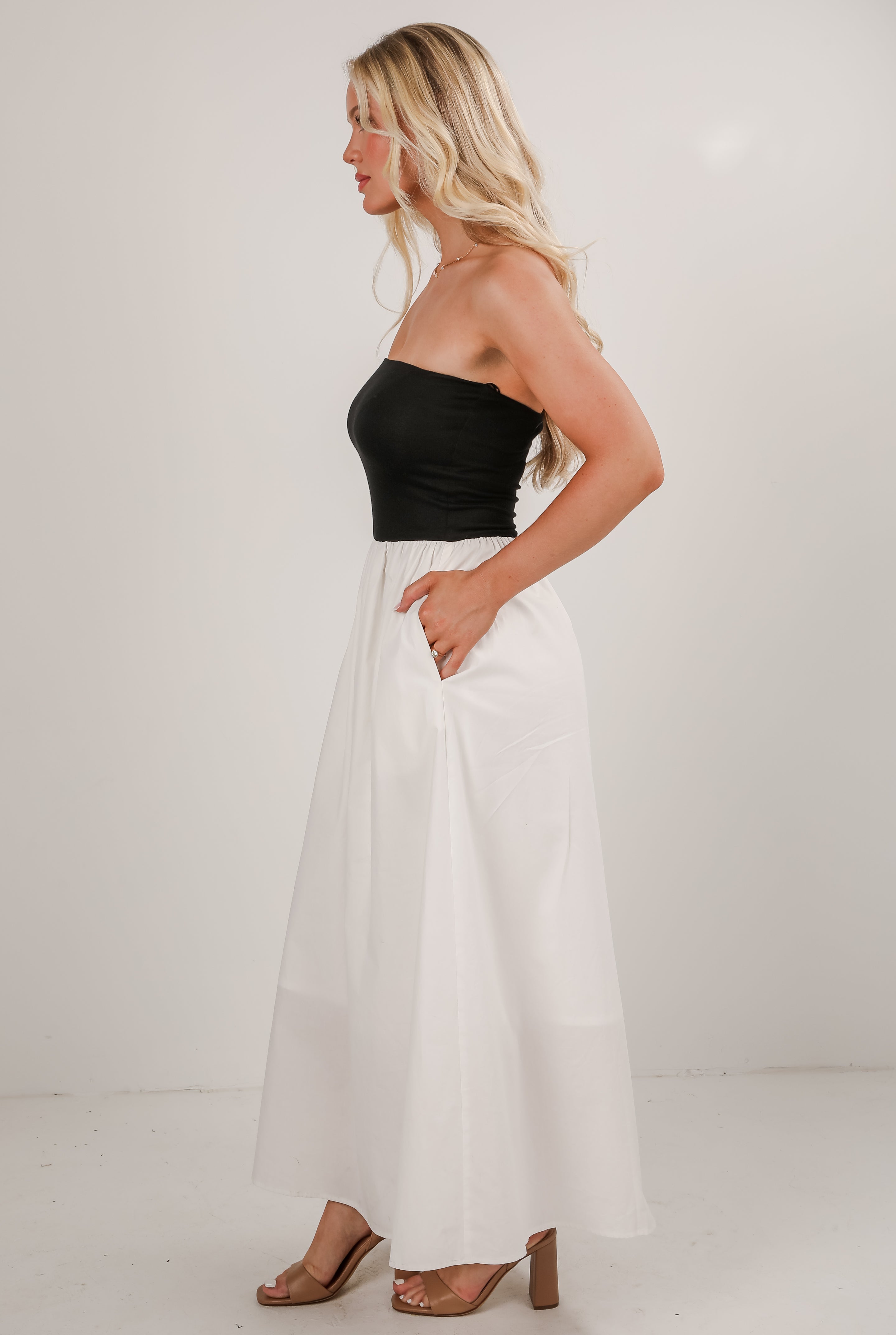 Always Been You Black Contrast Strapless Maxi Dress