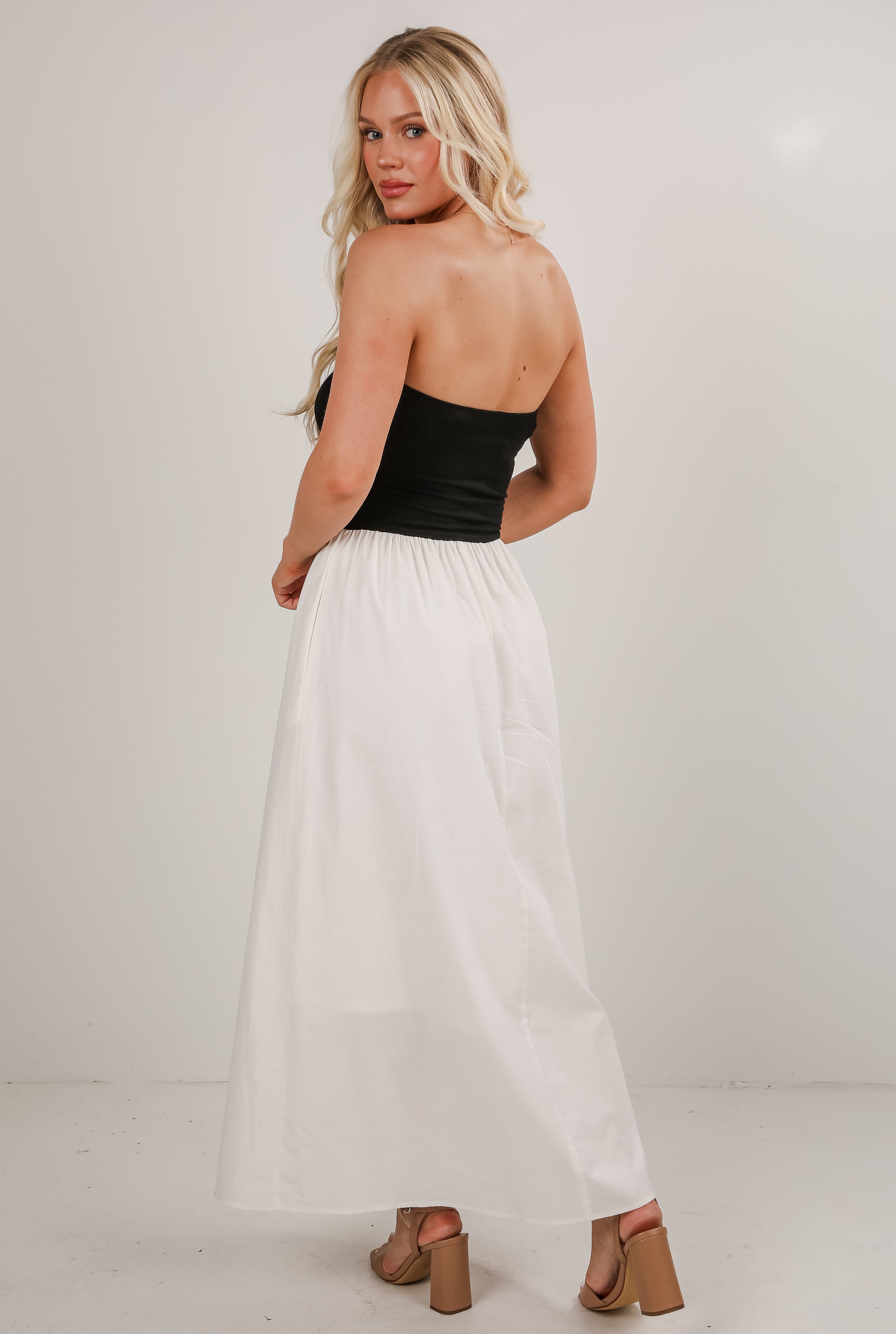 Always Been You Black Contrast Strapless Maxi Dress