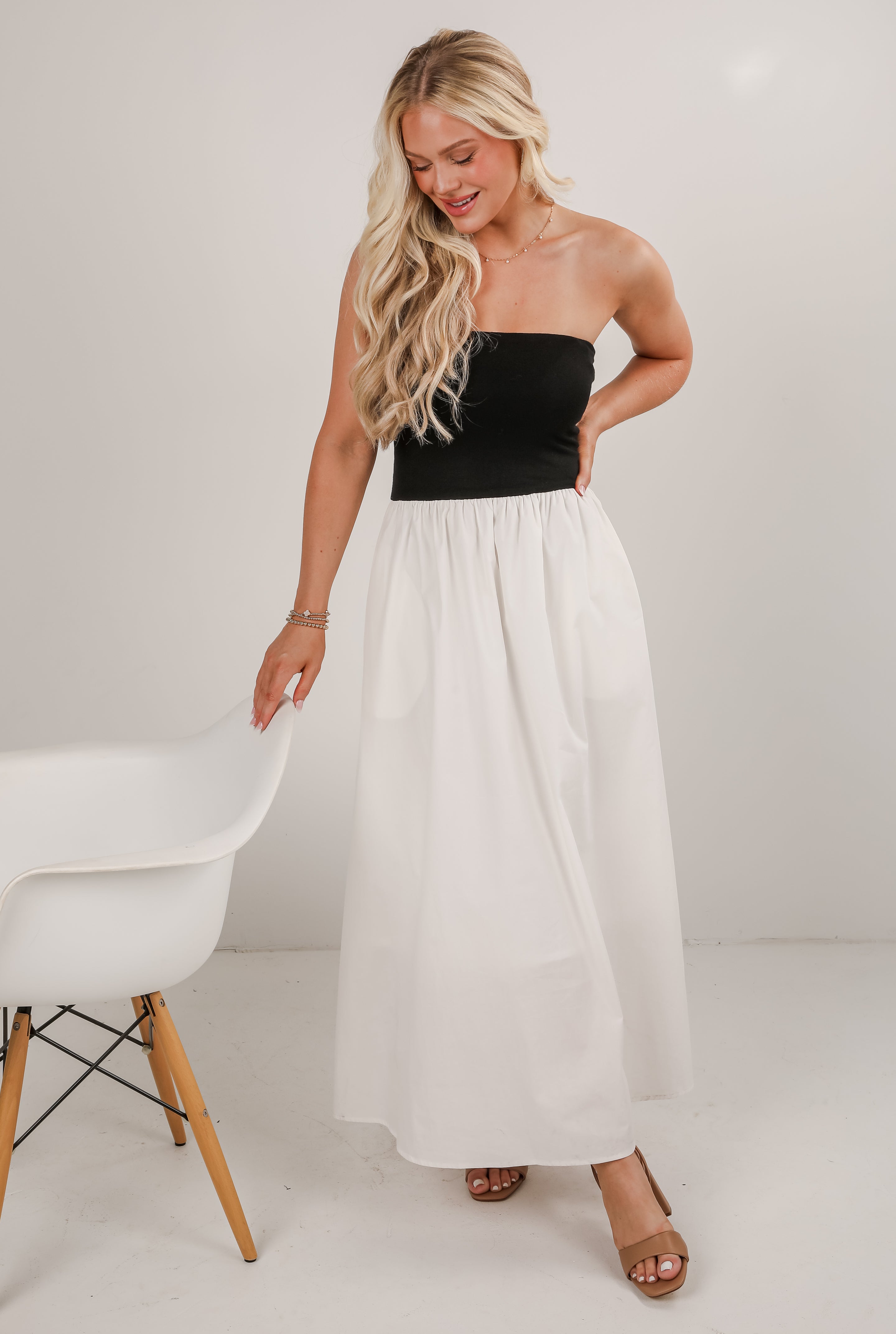 Always Been You Black Contrast Strapless Maxi Dress