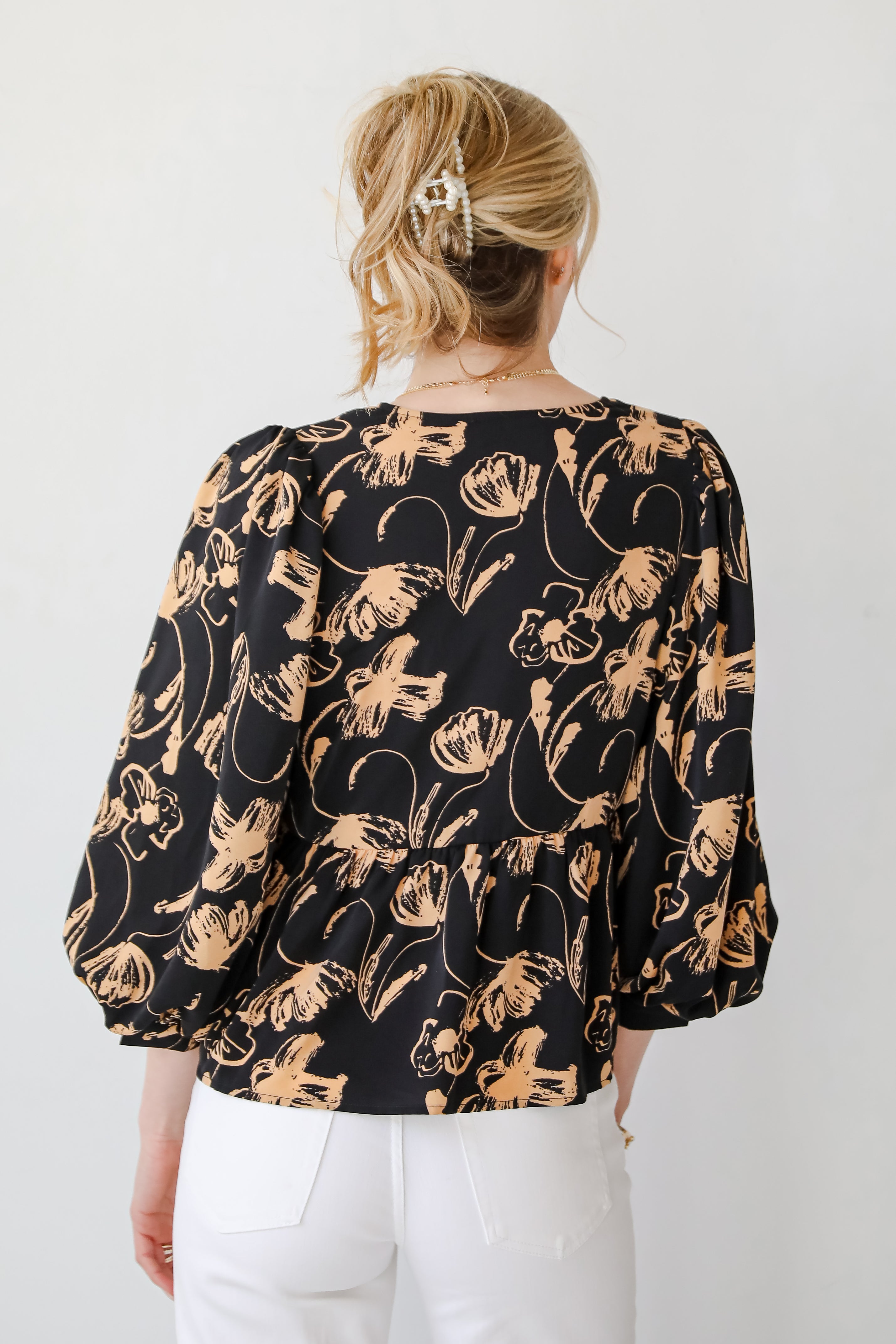 Alluring Invite Black Floral Bow Blouse