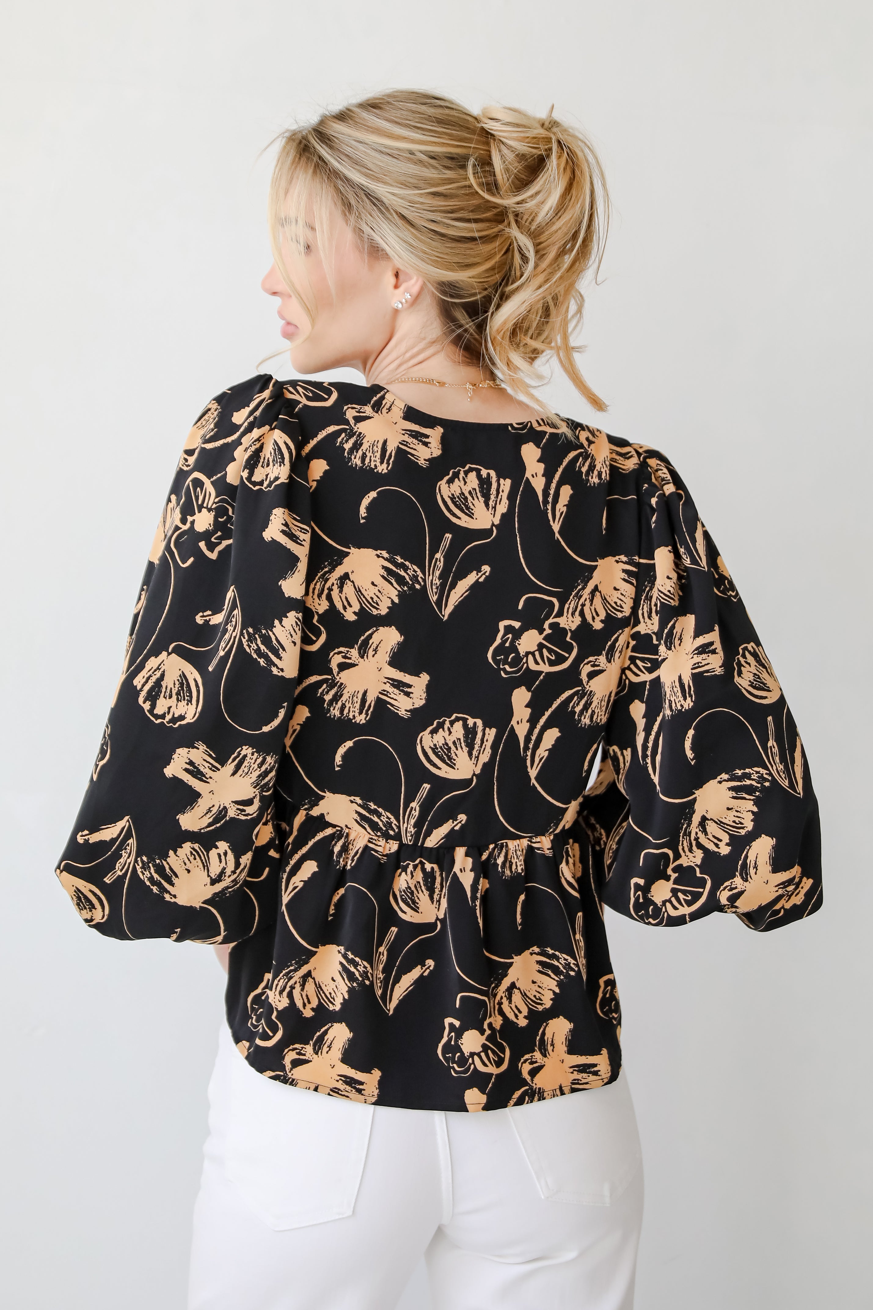 Alluring Invite Black Floral Bow Blouse