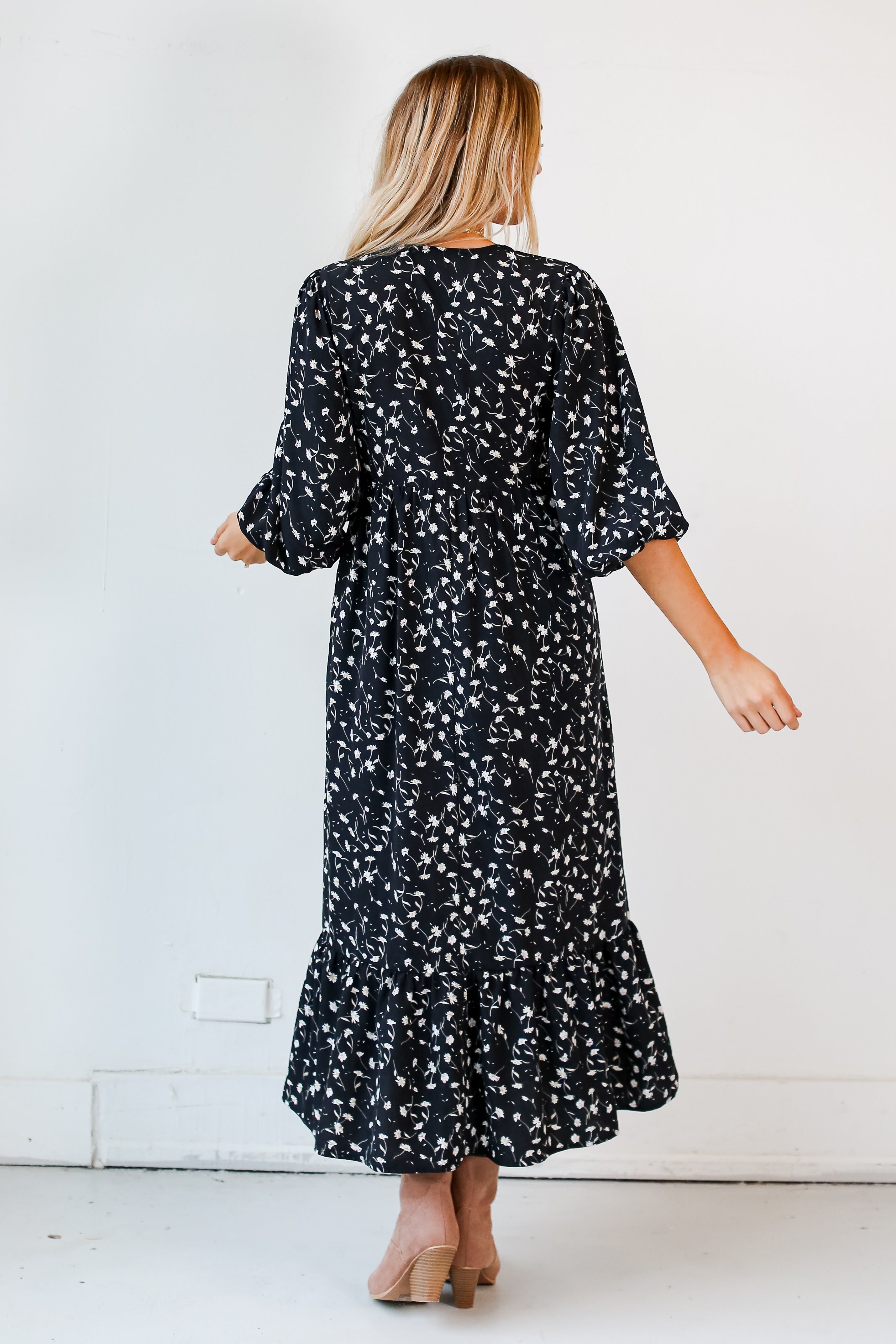 Black Floral Maxi Dress back view