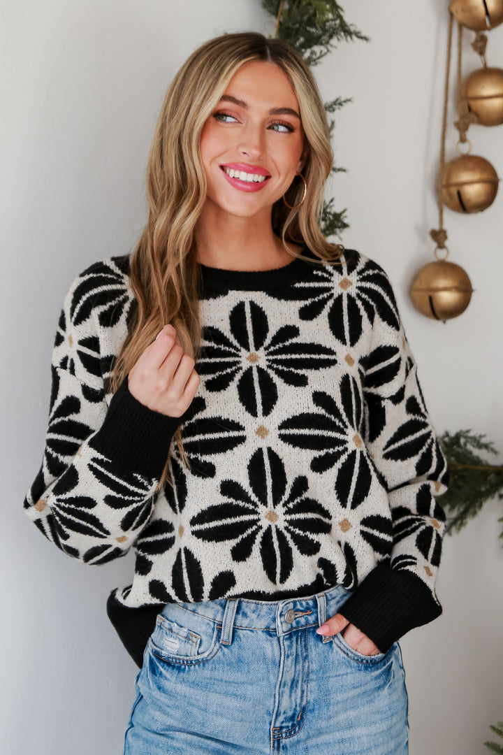 trendy Black Floral Sweater