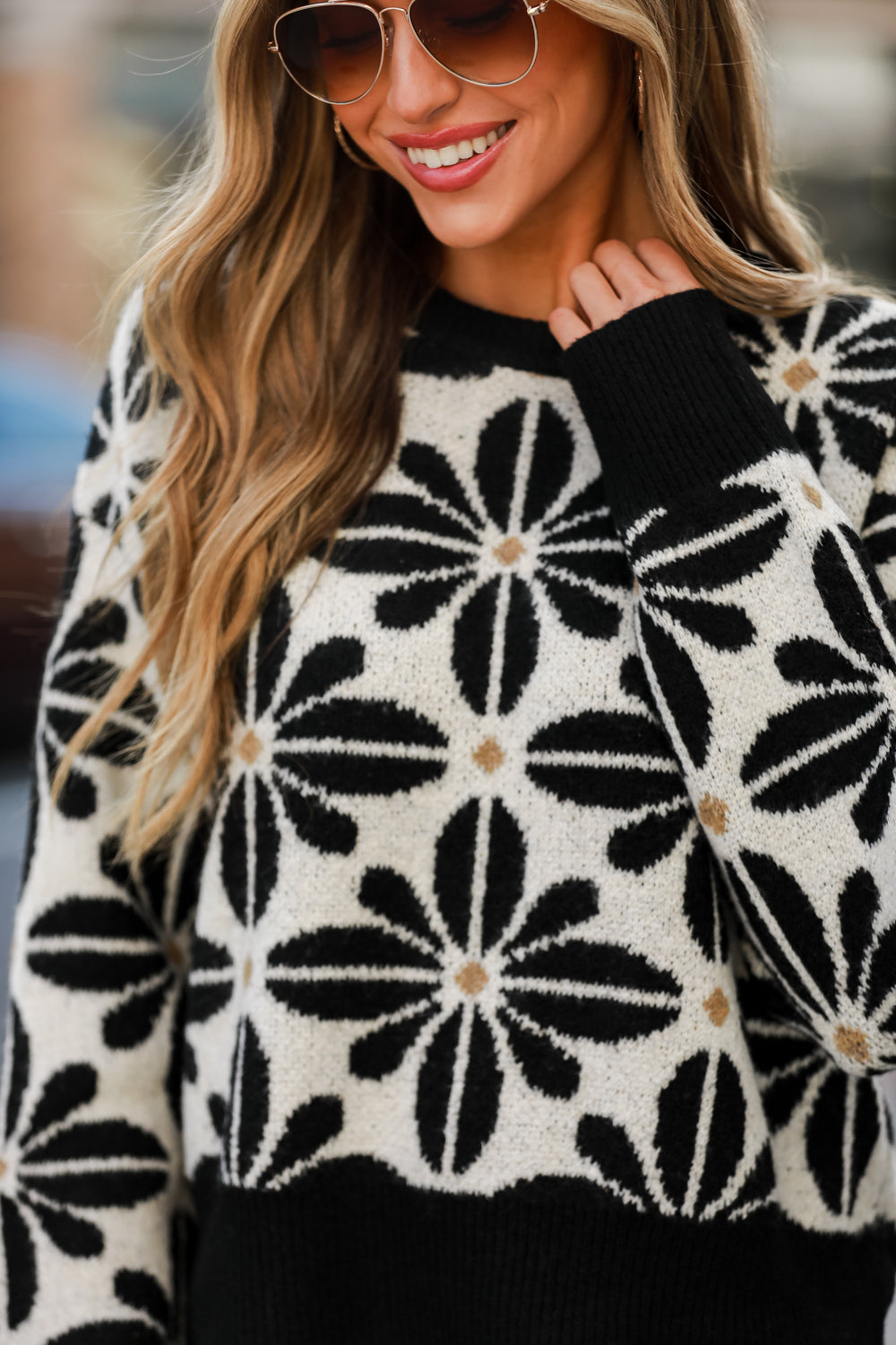 cute  Black Floral Sweater