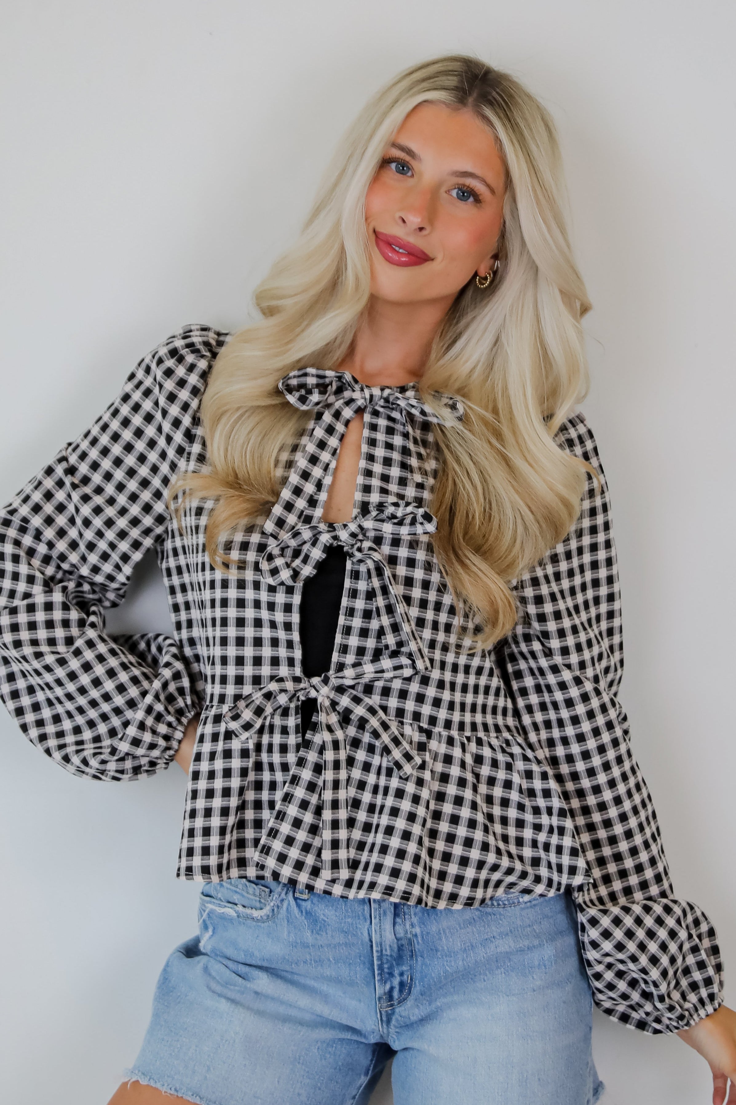 Cutest Intentions Black Gingham Bow Blouse