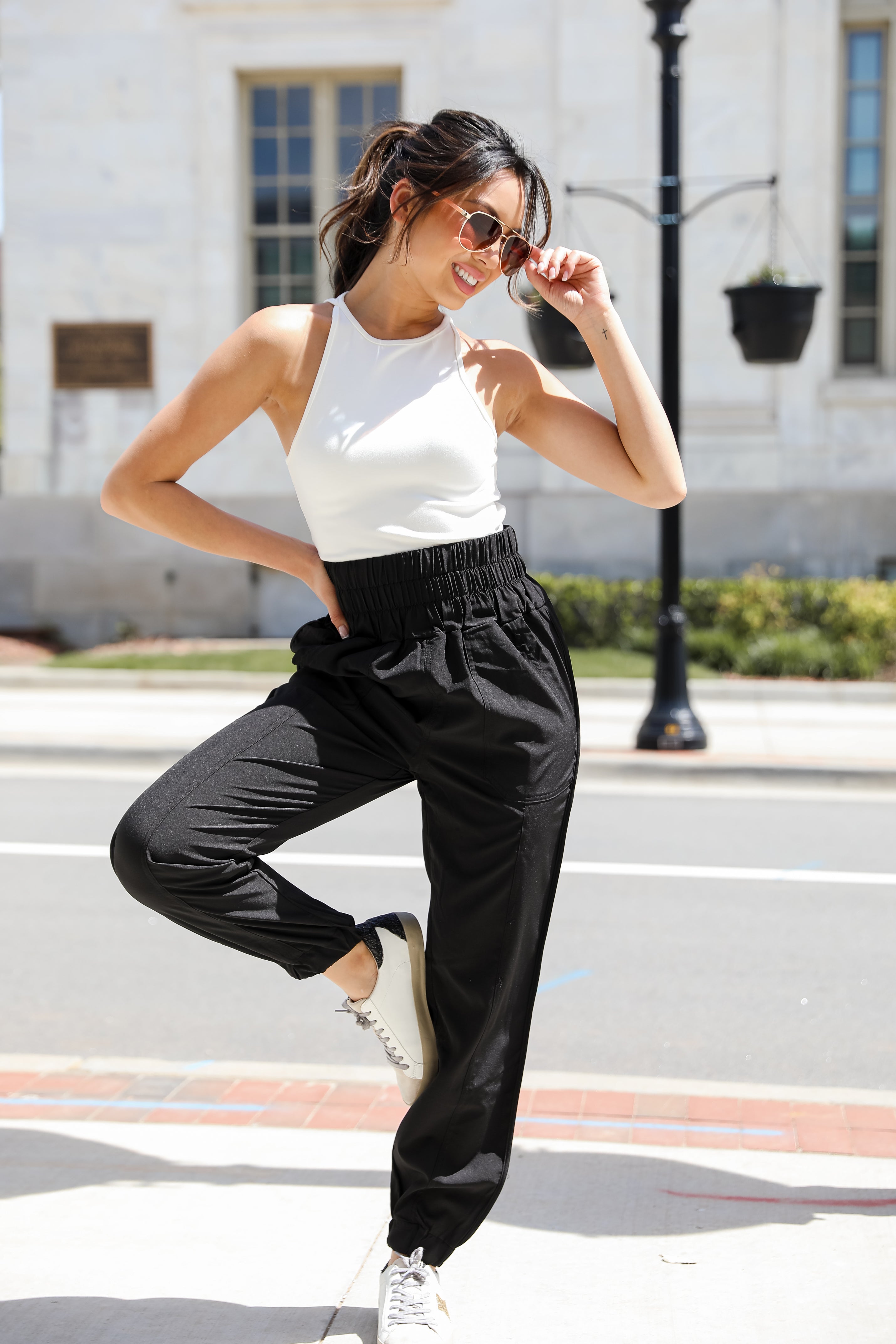 black Joggers on dress up model