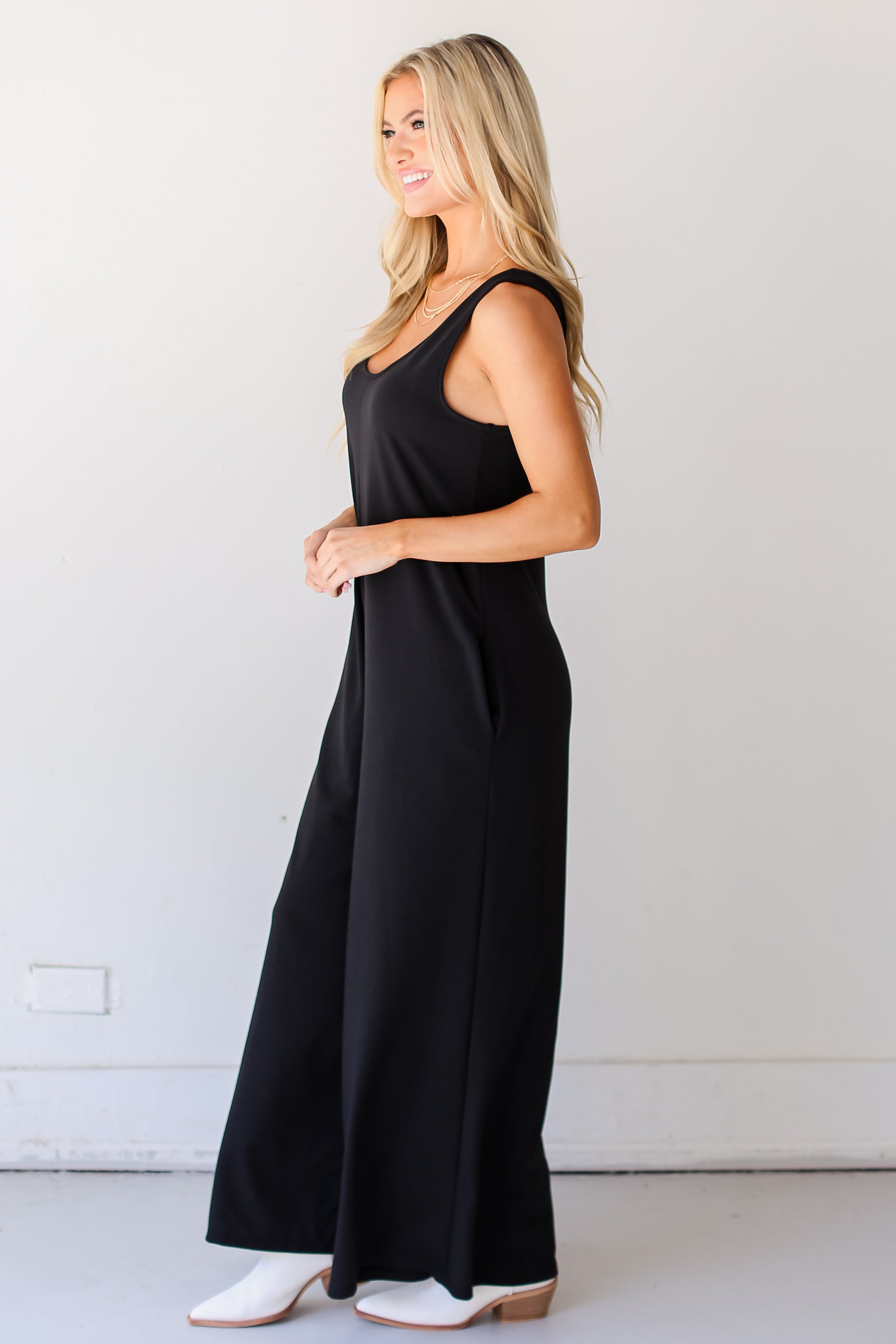 black Wide Leg Jumpsuit side view