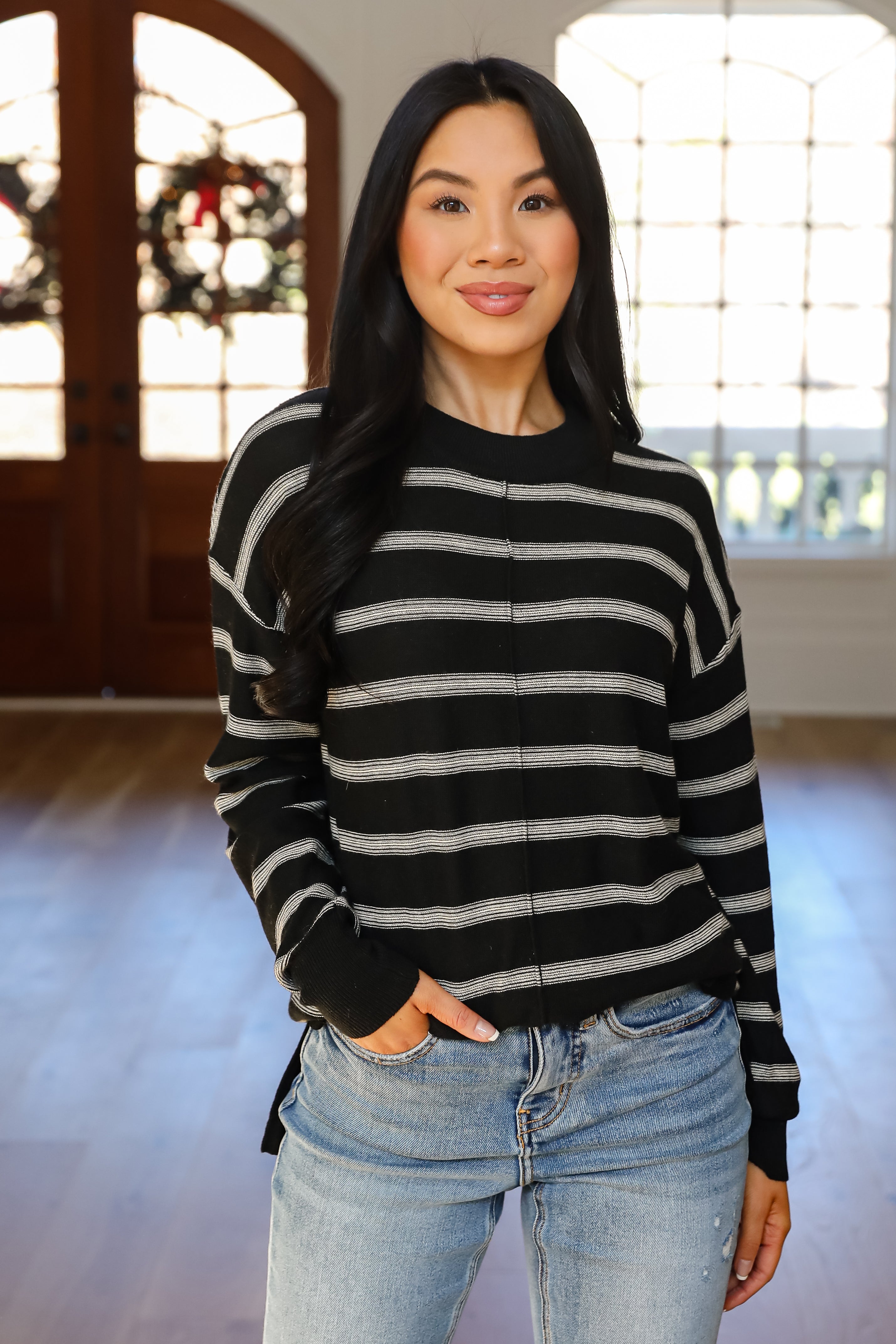 FINAL SALE - Adorable Simplicity Striped Lightweight Knit Sweater - DOORBUSTER