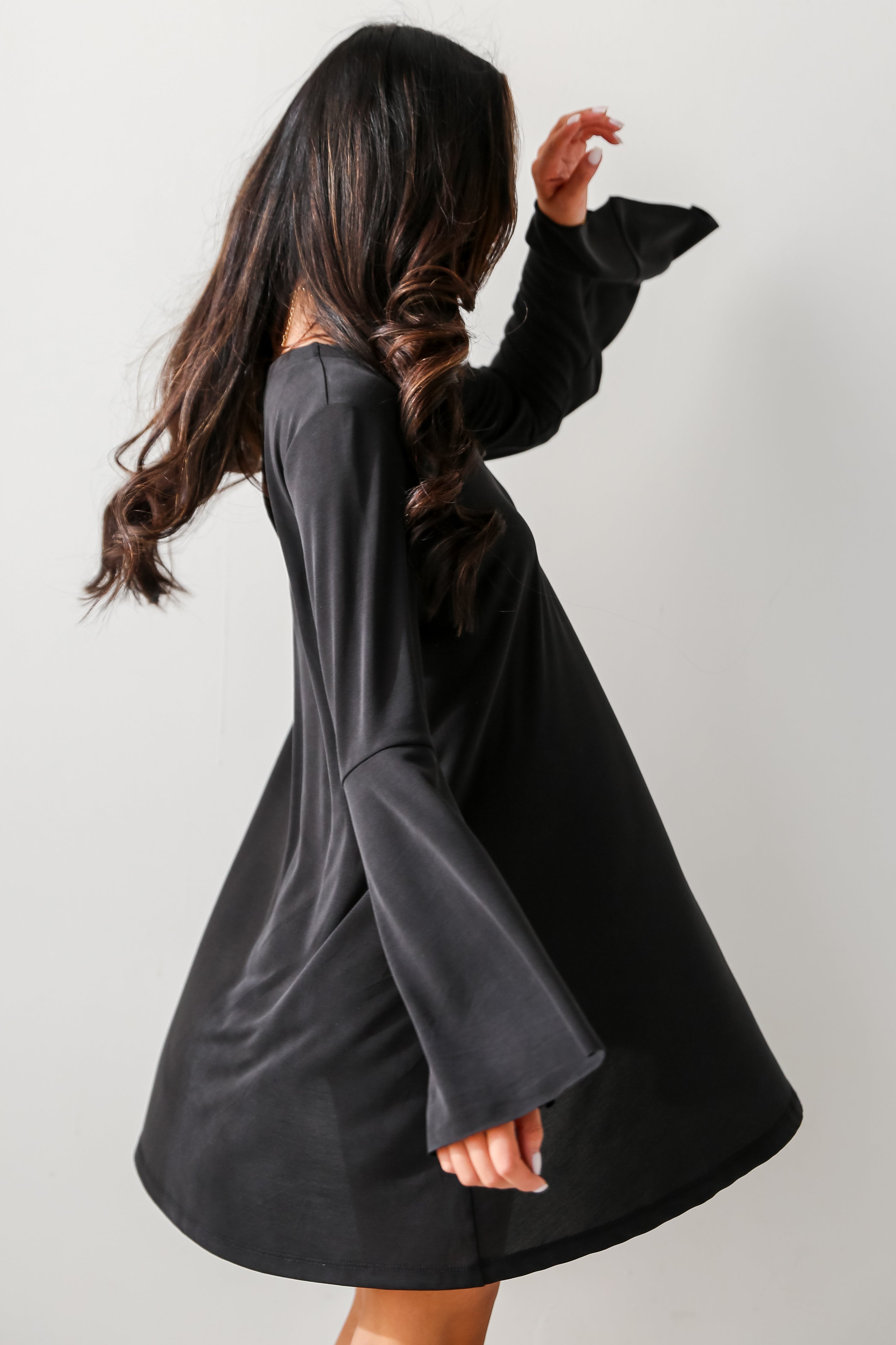 casual Black Bell Sleeve Mini Dress. Cheap Dresses. Online cheap dresses