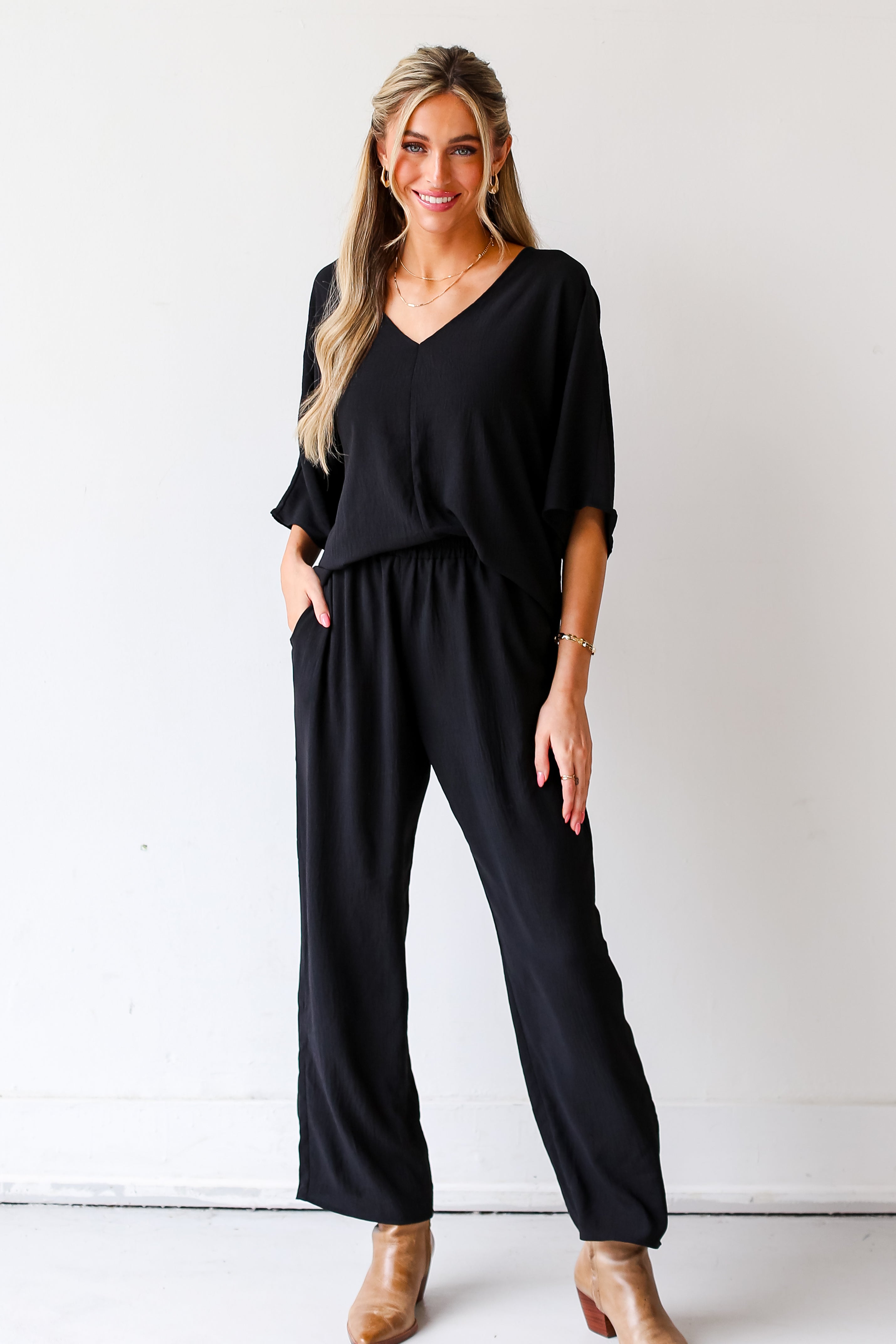 black Wide Leg Pants with the matching top