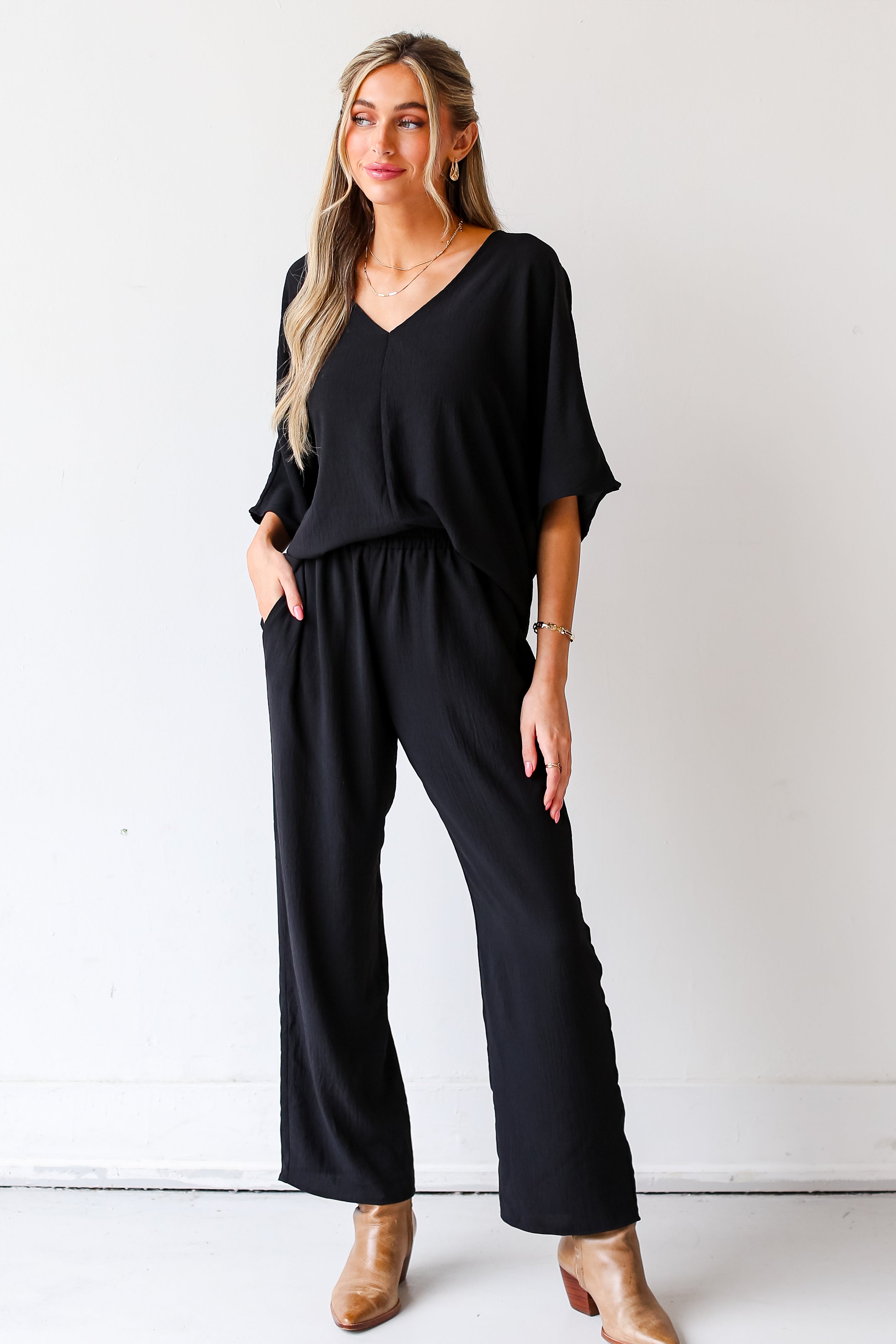 black Wide Leg Pants front view
