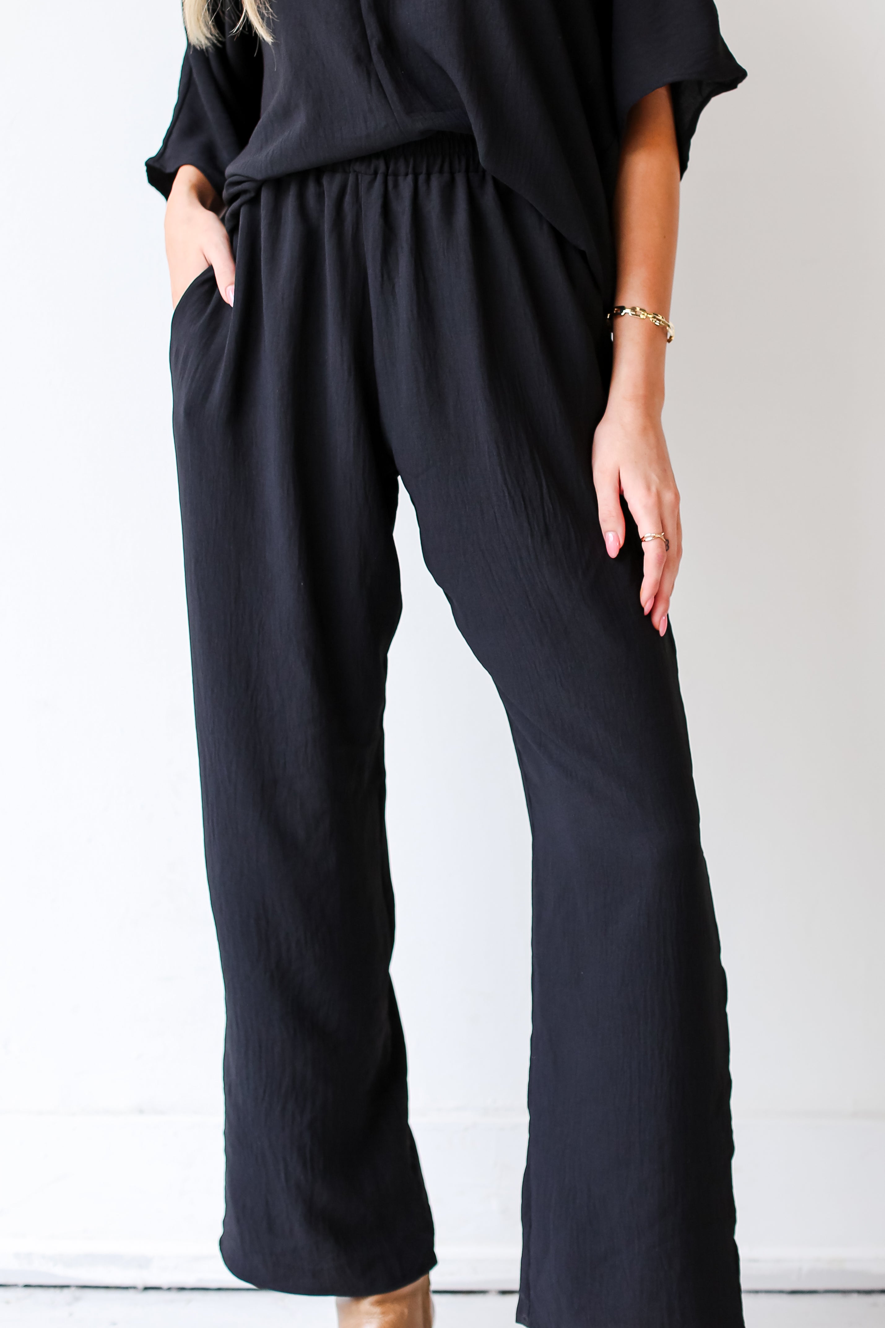black Wide Leg Pants close up