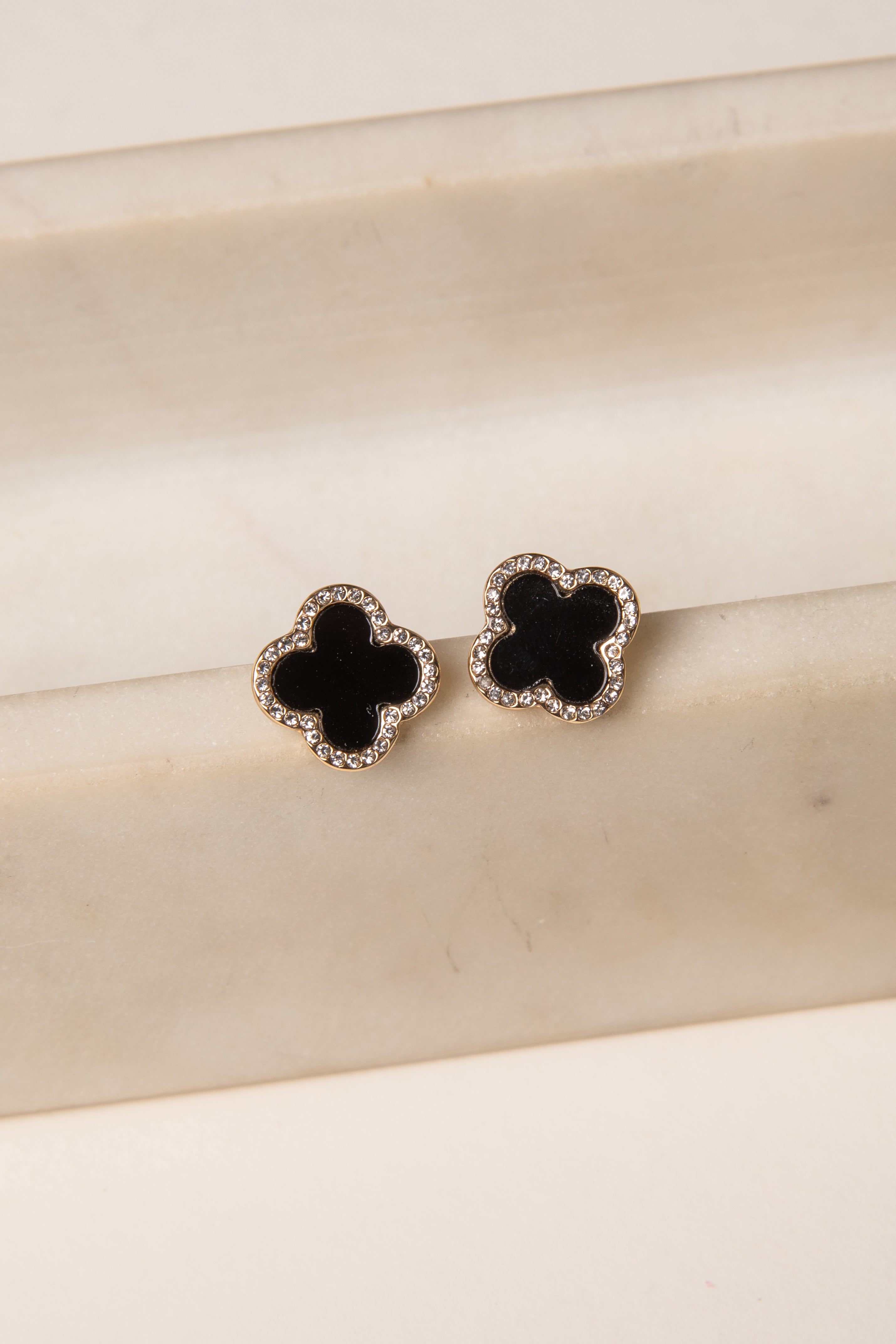 Cute Black Quatrefoil Stud Earrings | Cute Earrings