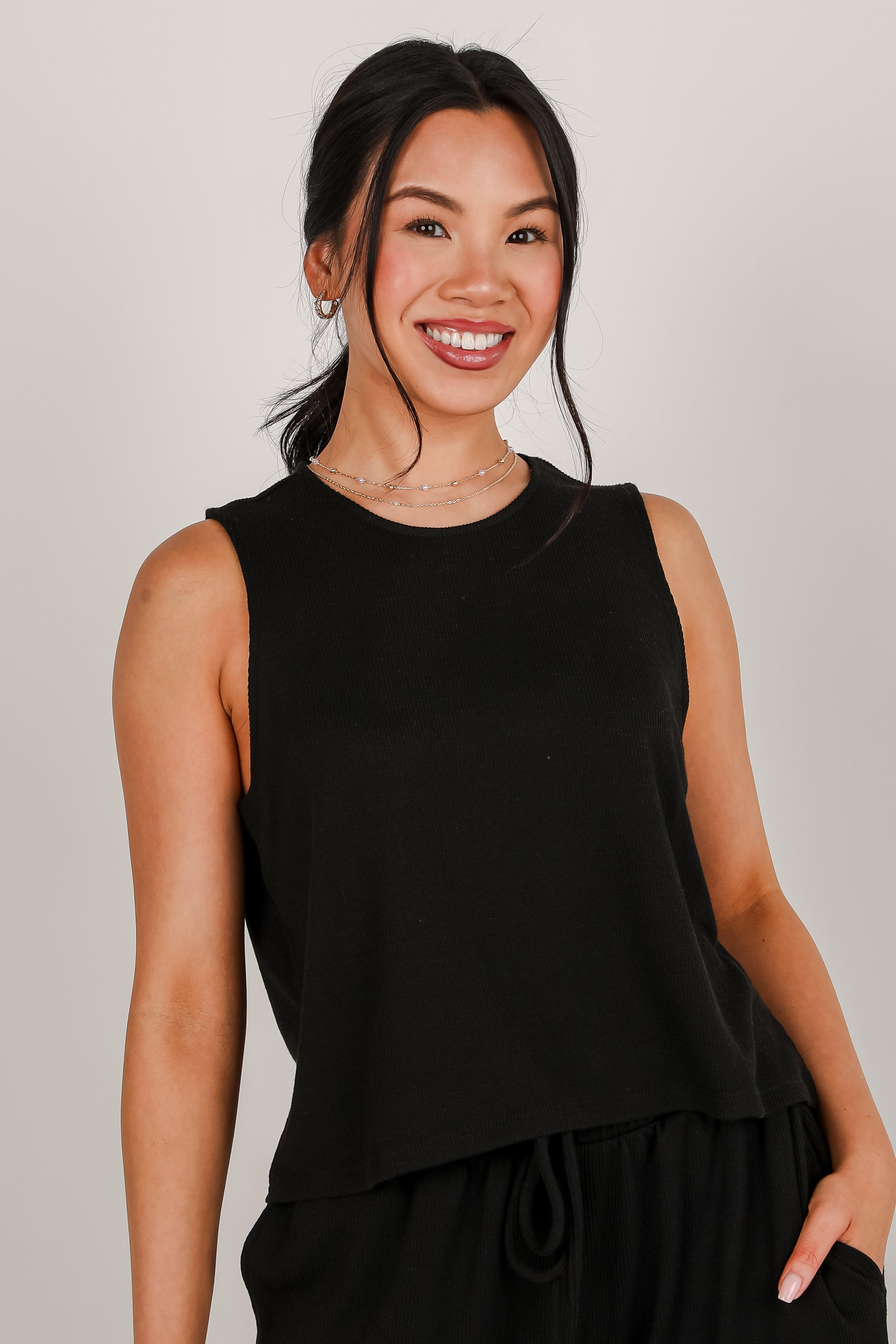 Take A Break Black Ribbed Tank