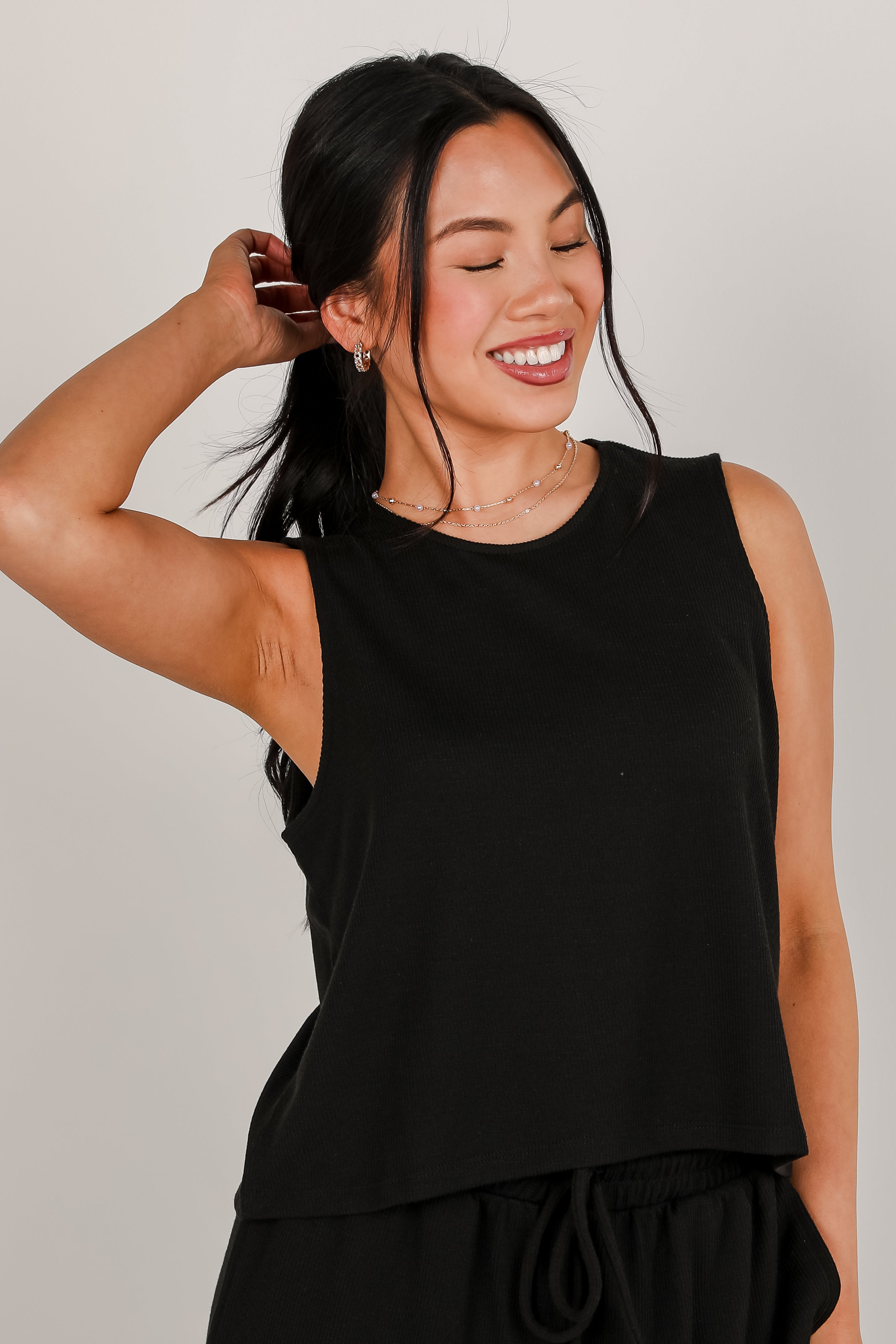 Take A Break Black Ribbed Tank