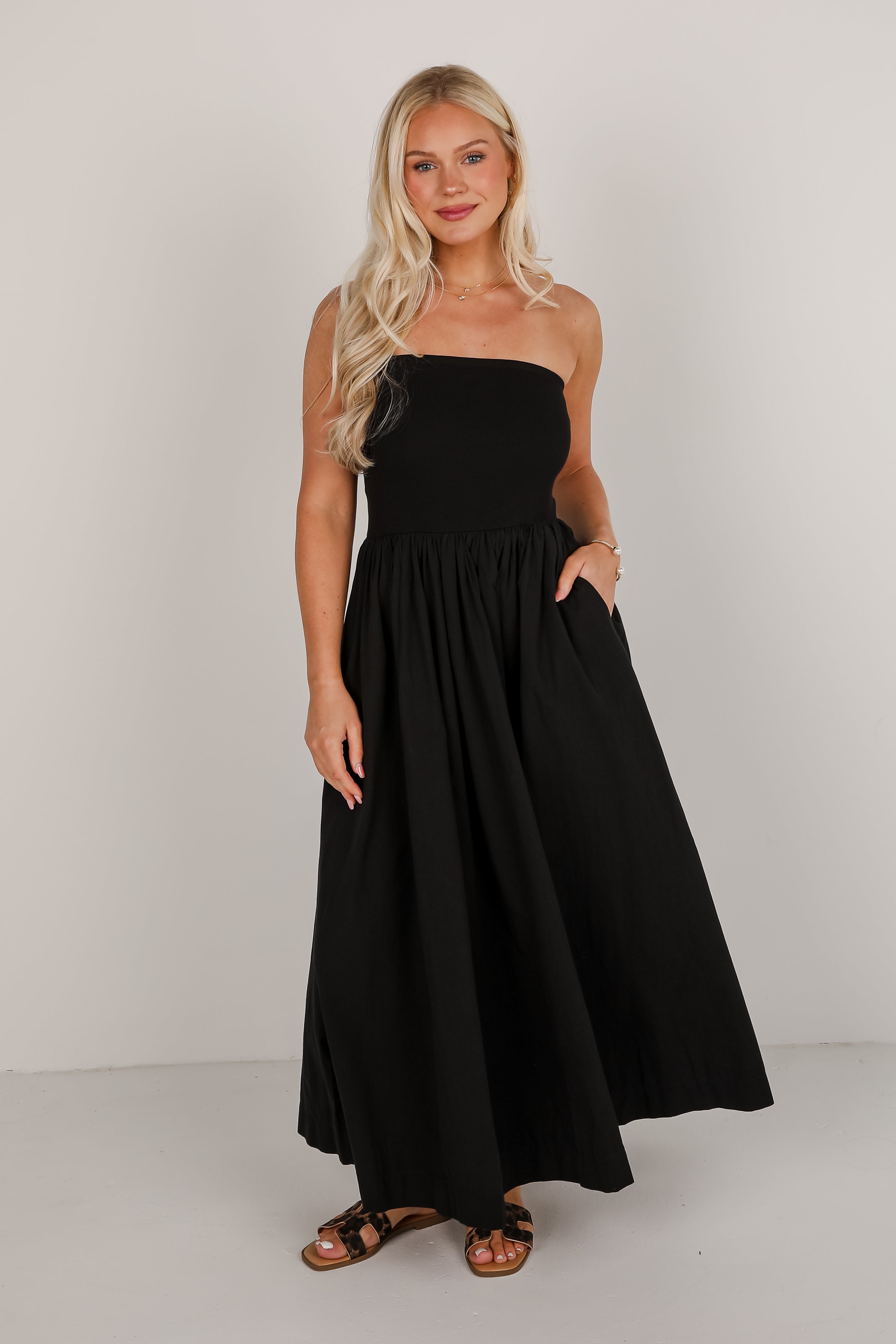 Looking Out For You Strapless Contrast Maxi Dress