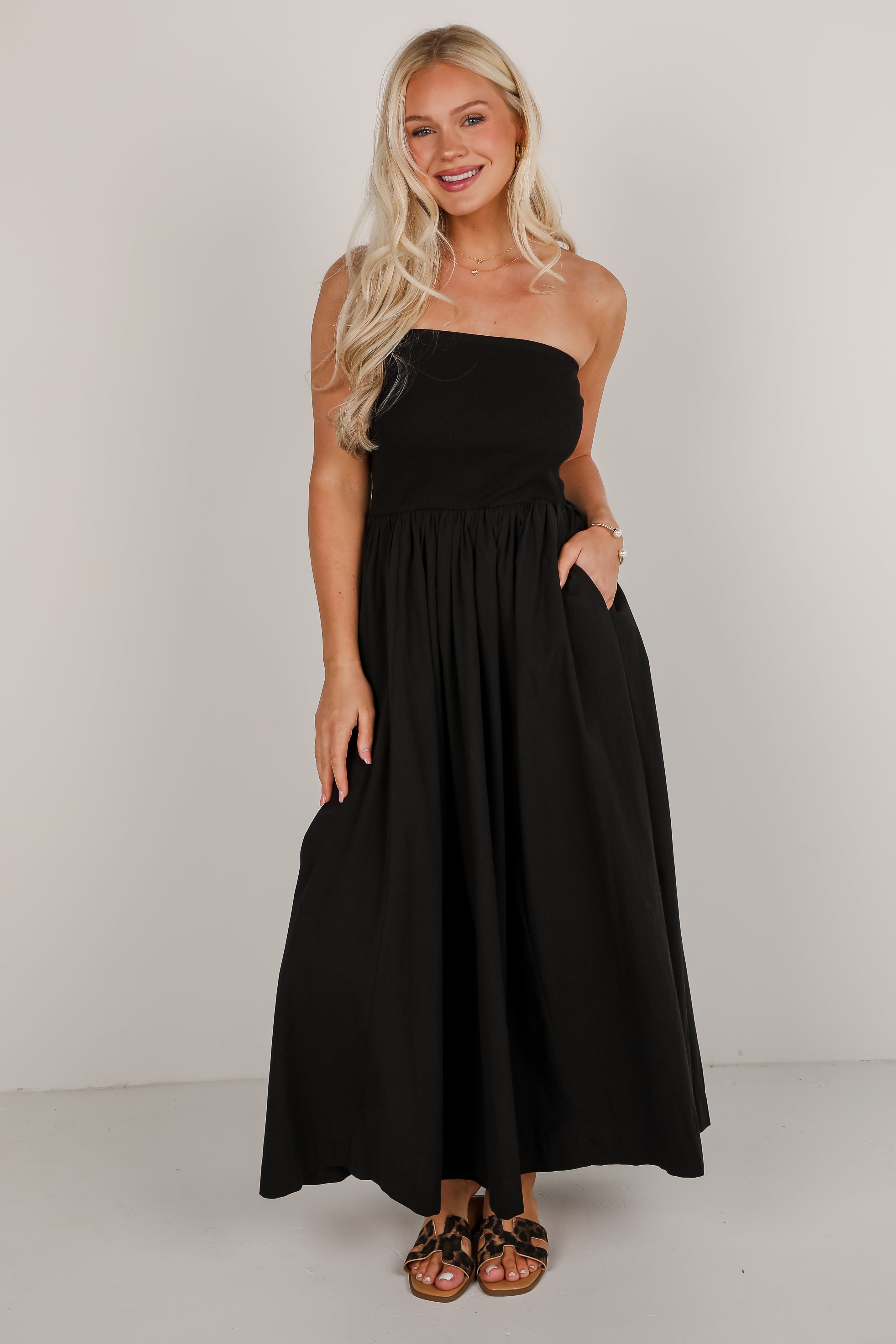 Looking Out For You Strapless Contrast Maxi Dress